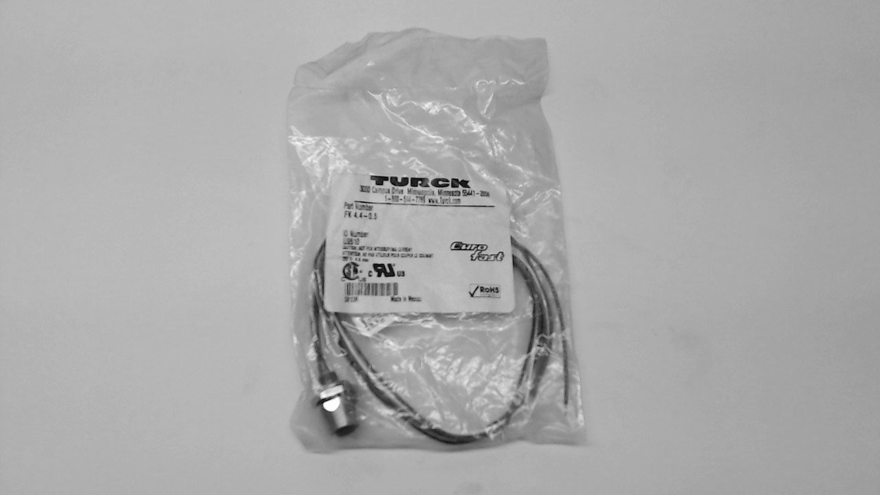 TURCK FK 4.4-0.5 0.5 Meter Length, 4 Wire, Female Connector, Front Mount, M12 EUROFAST, Nickel Plated Brass HOUSING, PG 9 Threads, Receptacle, Standard Keyway
