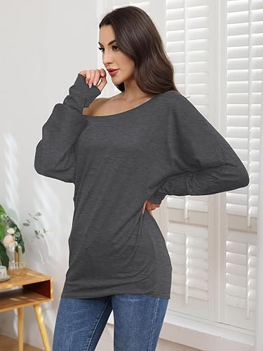 Miniatura 5 de Poetsky Women's Long Sleeve Off Shoulder Tunic Tops Loose Casual Oversized Shirts Blouse
