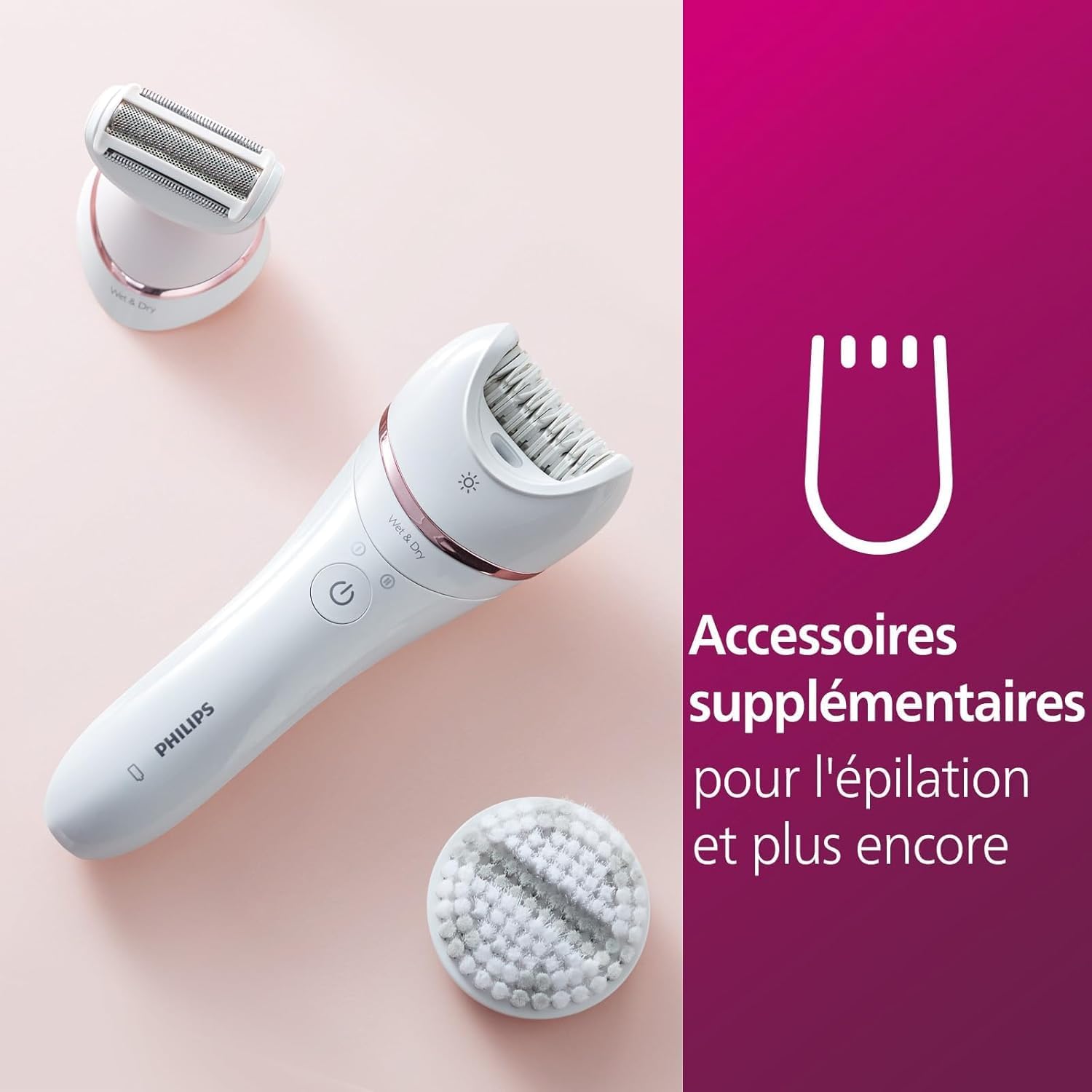 Philips Series 8000 - Epilateur Wet & Dry sans fil pour les jambes et le corps, avec 8 accessoires, rasoir, tondeuse et embout exfoliant pour le corps, (modèle BRE735/00)