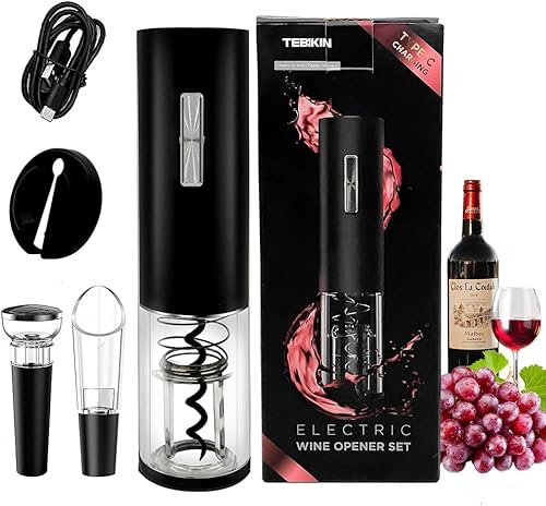 TEBIKIN Abridor eléctrico de la botella de vino, abrelatas automático recargable por USB del sacacorchos de la botella de