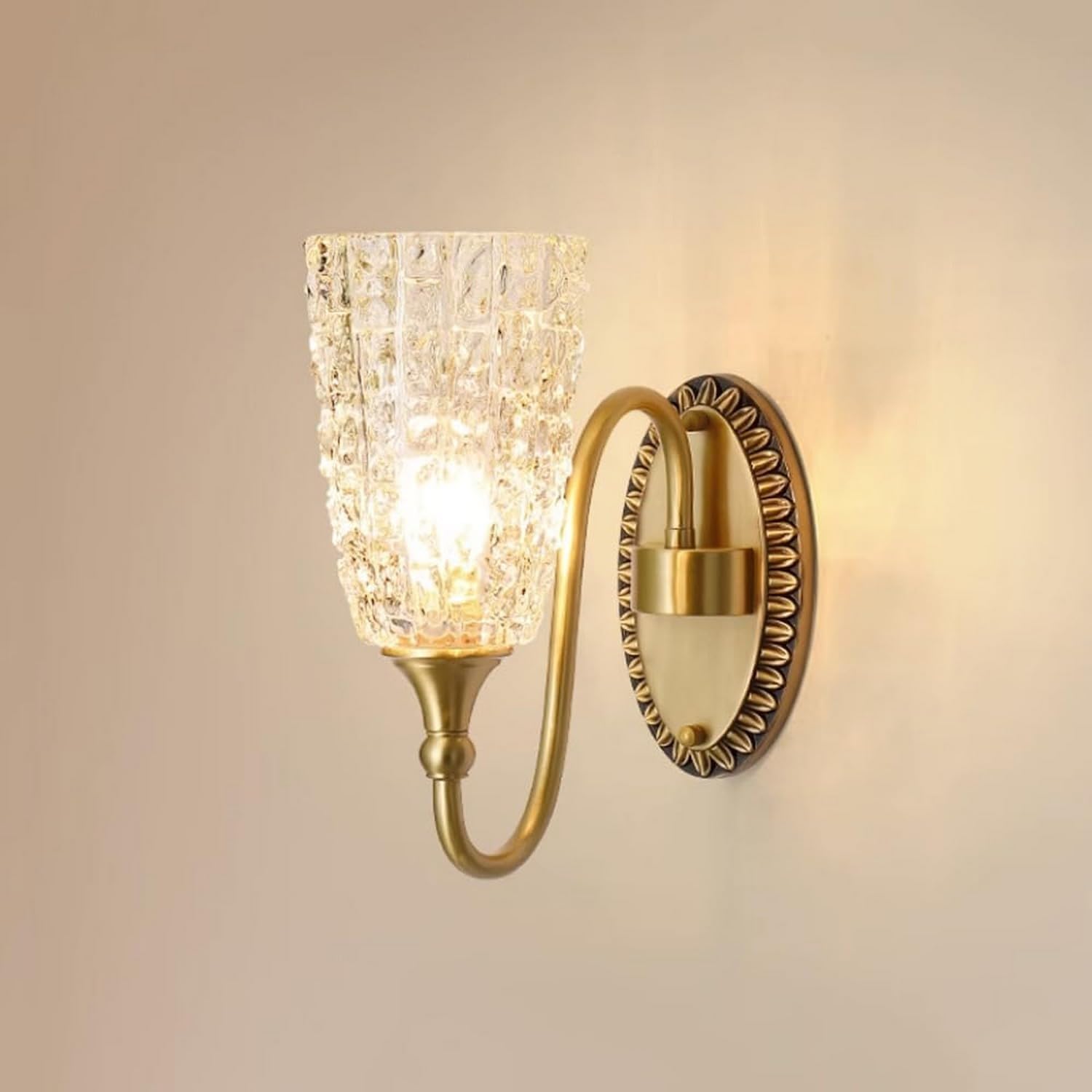 NHPJFDC Wall Light Bedside Decor Lamp Indoor Brass Lights E14 1-Light Glass Shade Lamps Bedroom Sconce Chandeliers T-155