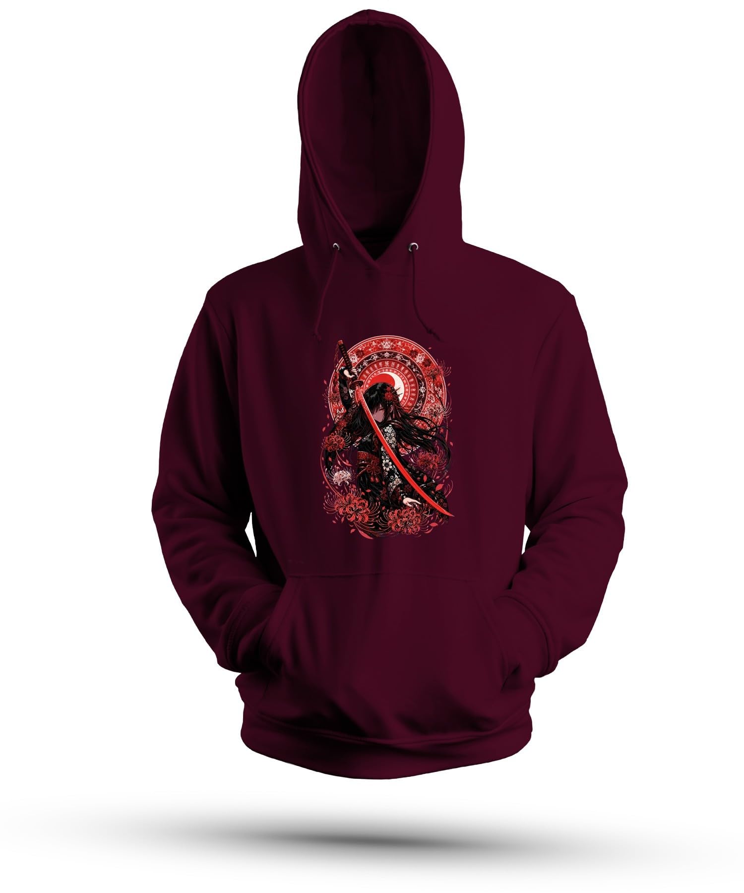 Anime Dziewczęca Katana Japonia Y2K bluza z kapturem | Otaku Manga Bushido Ronin Kwiaty Wiśni Sztuka japońska E-Girl Dark Fantasy Cosplay Prezent Lycoris Radiata Ninja