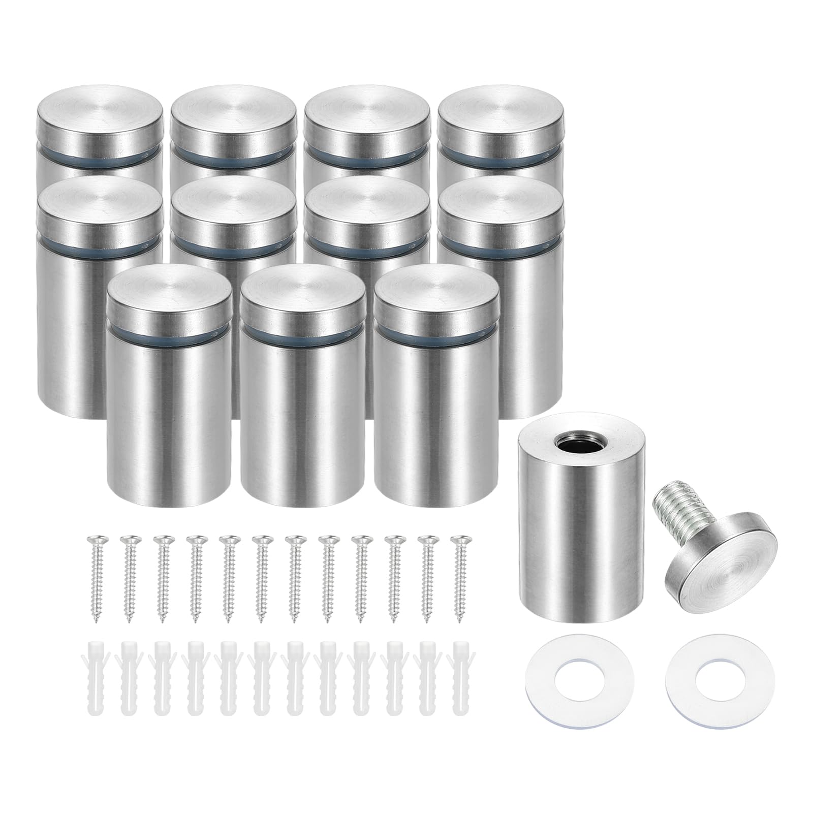 PATIKIL 25x40mm Standoff Screws, 12 Pack Stainless Steel Wall Mount Sign Standoffs Mounting Hardware Advertising Nail for Hanging Acrylic Picture Frame, Silver