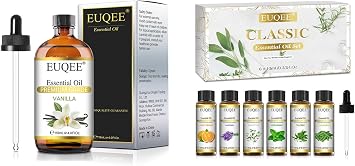 EUQEE Vanilla Essential Oil 118 ml & Classic Essential Oil Set of 6 Pure Essential Oil Gift Set for Diffusers