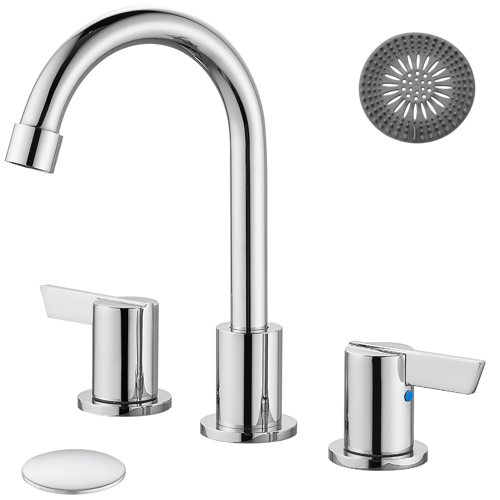 Cinwiny Bathroom Faucets for Sink 3 Holes 8 Inch Widespread Bathroom Faucet Polished Chrome Basin Faucet Deck Mounted 2 Handles Bathroom Sink Faucet with