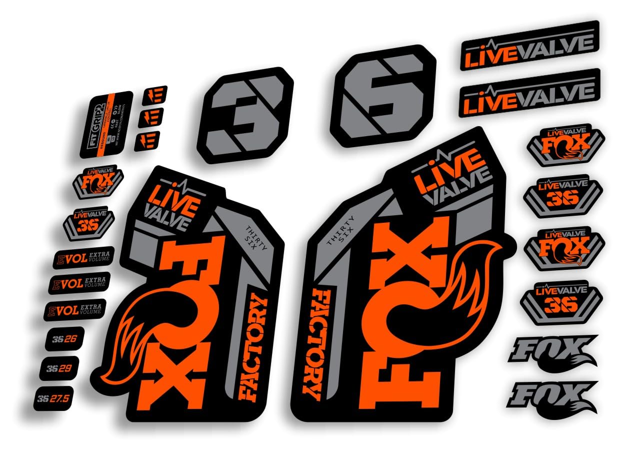 Fork Replacement Decal Sticker Compatibale for Fox 36 2021 Live Valve Series Orange Gray (Glossy)
