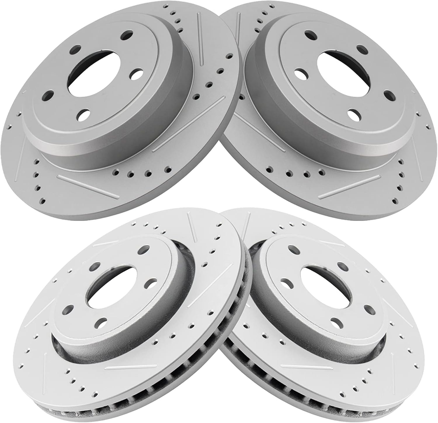 TRQ Front and Rear Performance Brake Rotors Set Premium G-Coated Cross Drilled & Slotted Compatible with 2011-2020 Dodge Durango Jeep Grand Cherokee