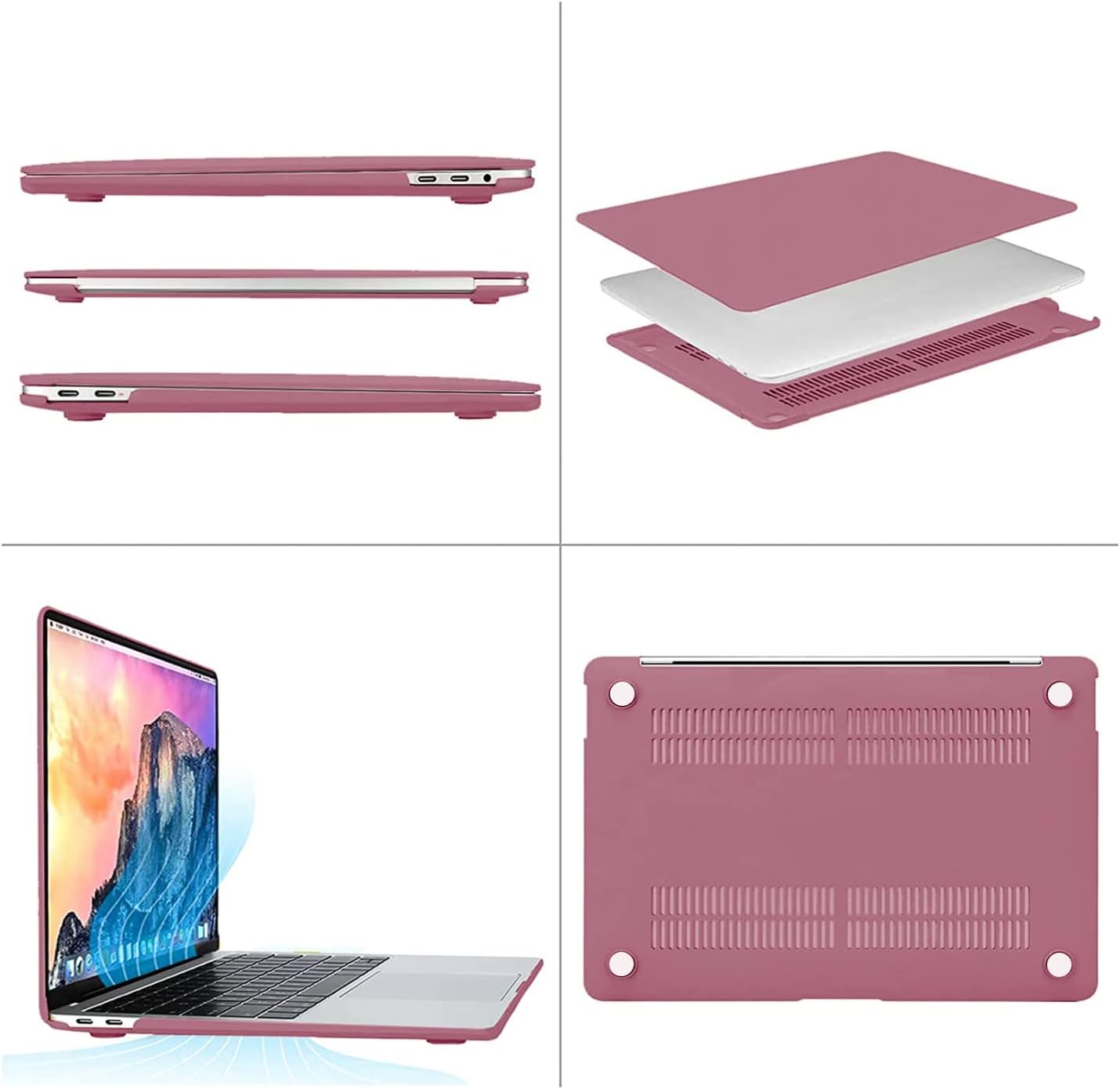 MOSISO Compatible with MacBook Pro 13 inch Case 2023, 2022, 2021-2016 M2 M1 A2338 A2251 A2289 A2159 A1989 A1708 A1706, Plastic Hard Shell Case & Keyboard Cover Skin & Wipe Cloth, Tea Petal Pink