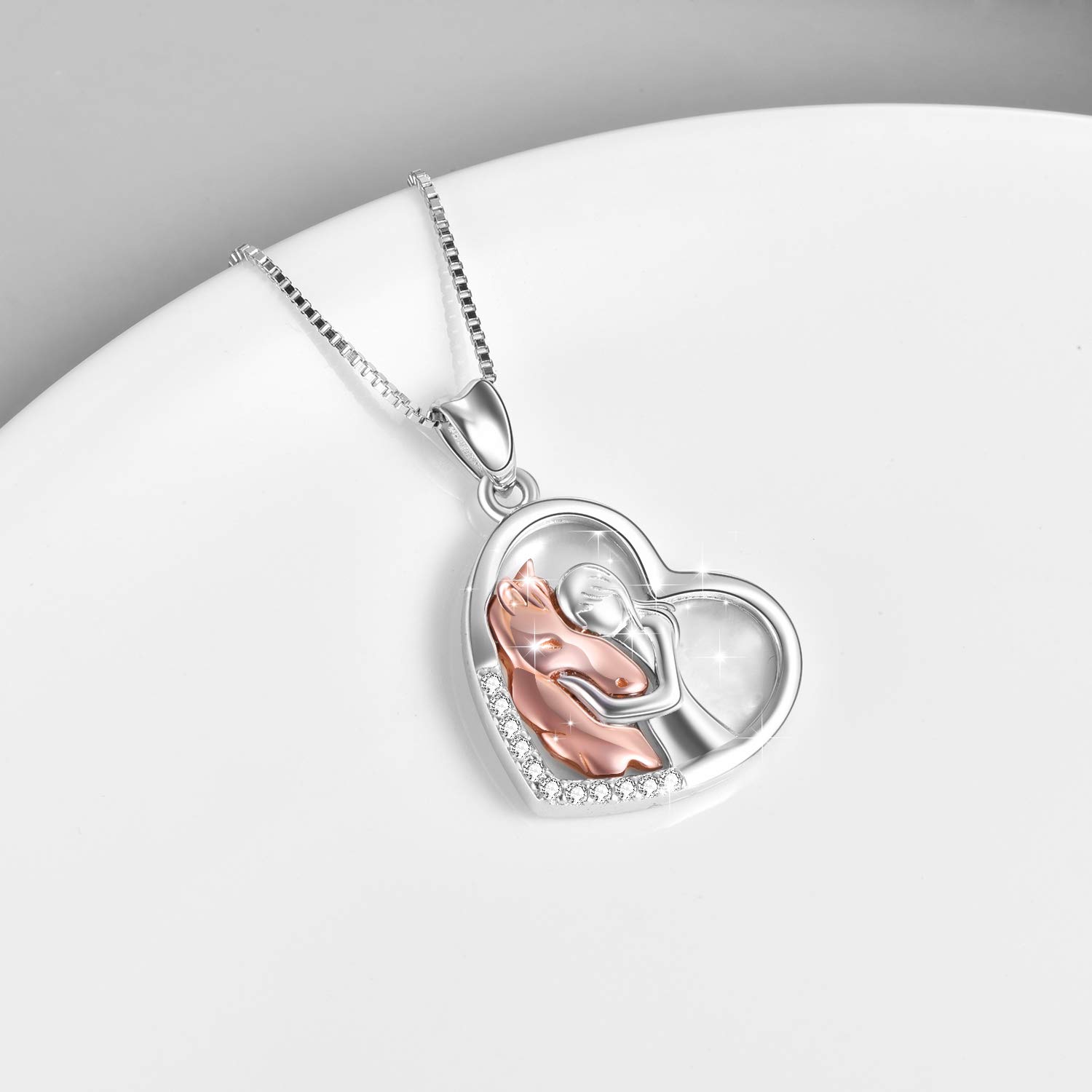 YFN caballo colgante collar joyería de plata de ley 925 niñas abrazan caballo regalo para mujeres niñas