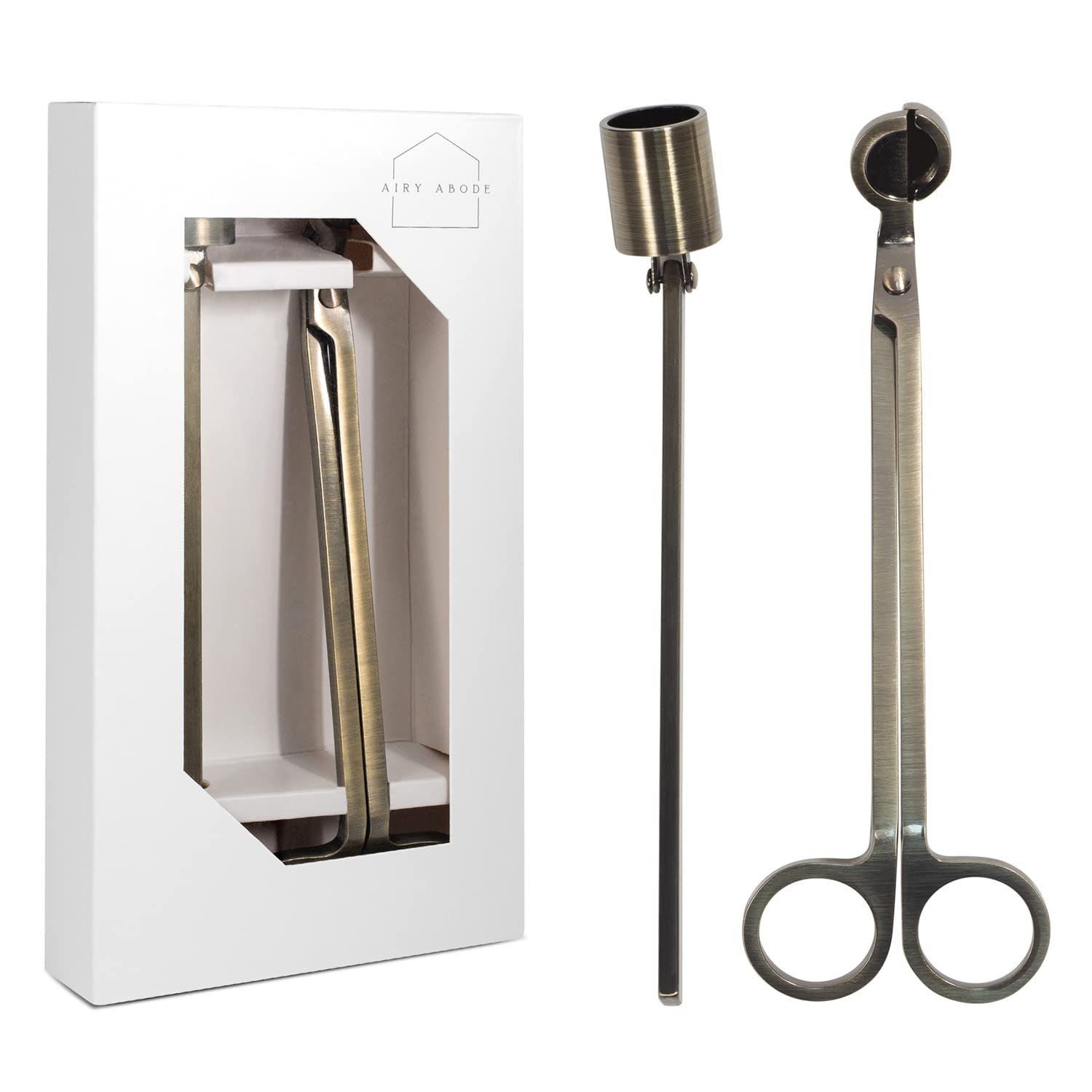 Candle Accessory Set - This Candle Tools Kit Includes A Candle Snuffer and Wick Trimmer - Our Stainless Steel Maintenance Accessories Come Neatly Presented in A Premium Gift Box – Brushed Gold