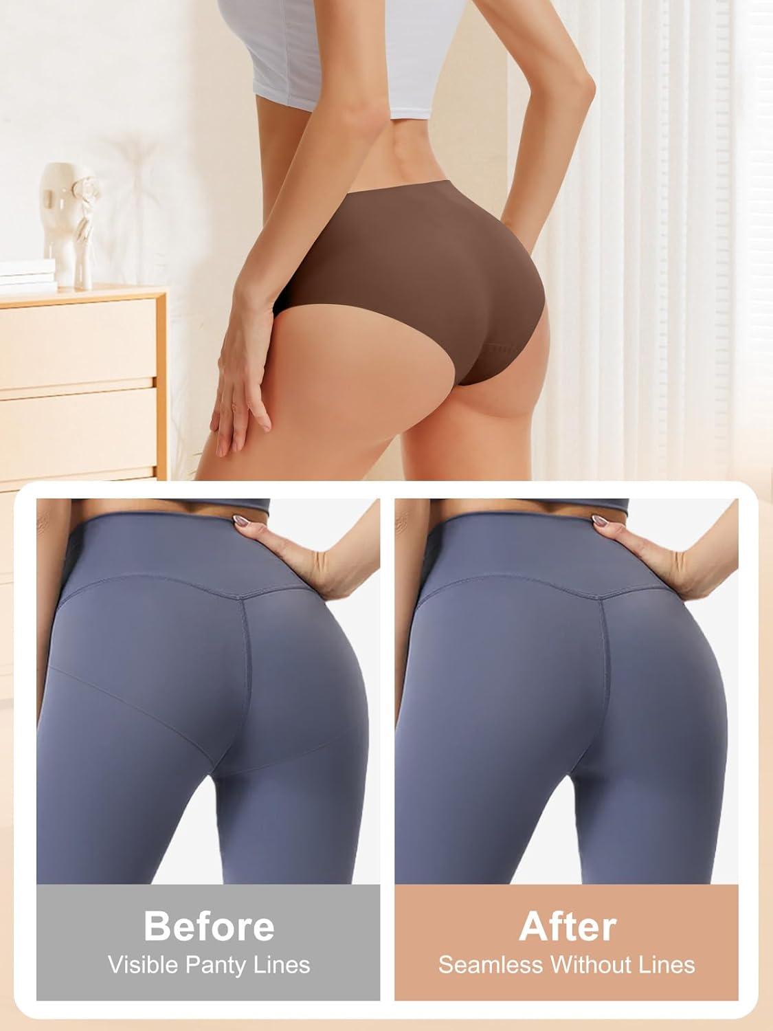OVRUNS Seamless Underwear for Women Skin-friendly Breathable No Show Panty Liners Invisible Workout Gym Briefs, Coffee, L - Image 4