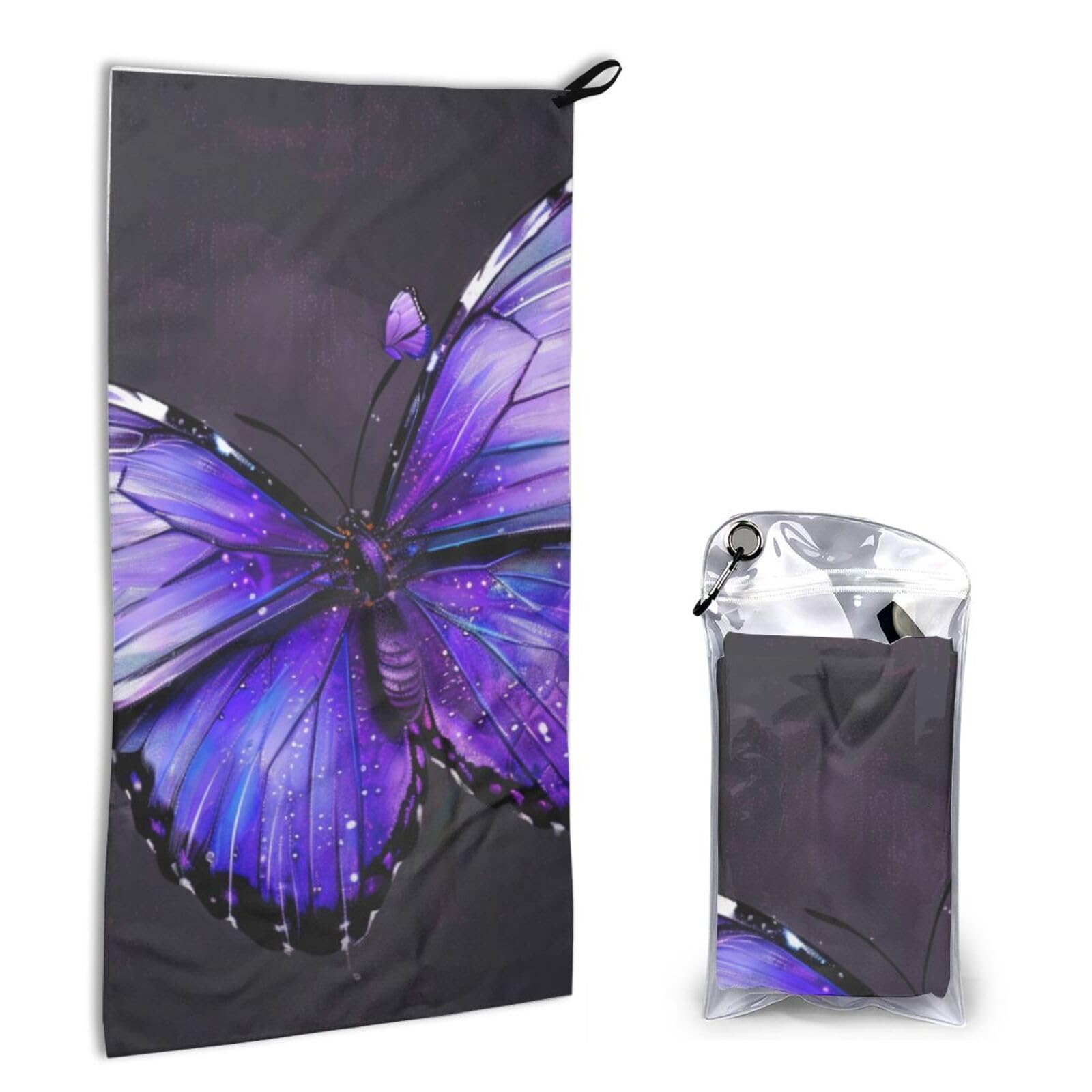 BWWHCCTI Quick Dry Hand Towel With Bag - Purple Butterflys Printed Super Absorbent Face Cloth Microfiber Travel Sports Towels 40x80cm