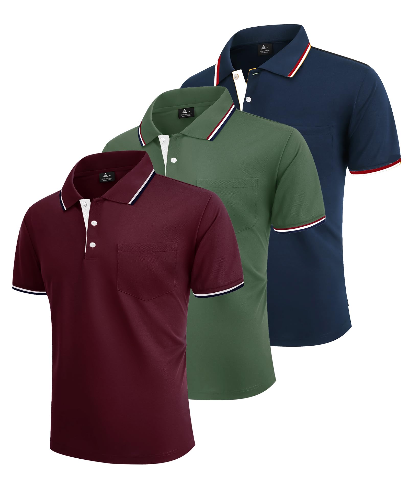 ZITY Polo Uomo Maniche Corte Pacco da 3 Polo Golf Tennis Estate Magliette Leggera e Traspirante T Shirt Primavera Camicie per Il Lavoro,Vacanze