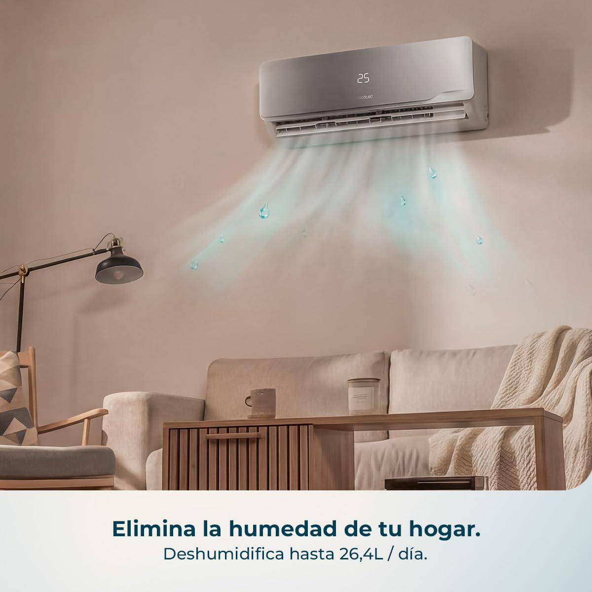 Cecotec Aire Acondicionado Split AirClima 12000 Wind Connected A+++. Inverter, 12000 BTU, Eficiencia A+++, Wi-Fi App, Bomba de Calor, Deshumidificador 26,4 L/día, Temporizador 24h, Pantalla LED