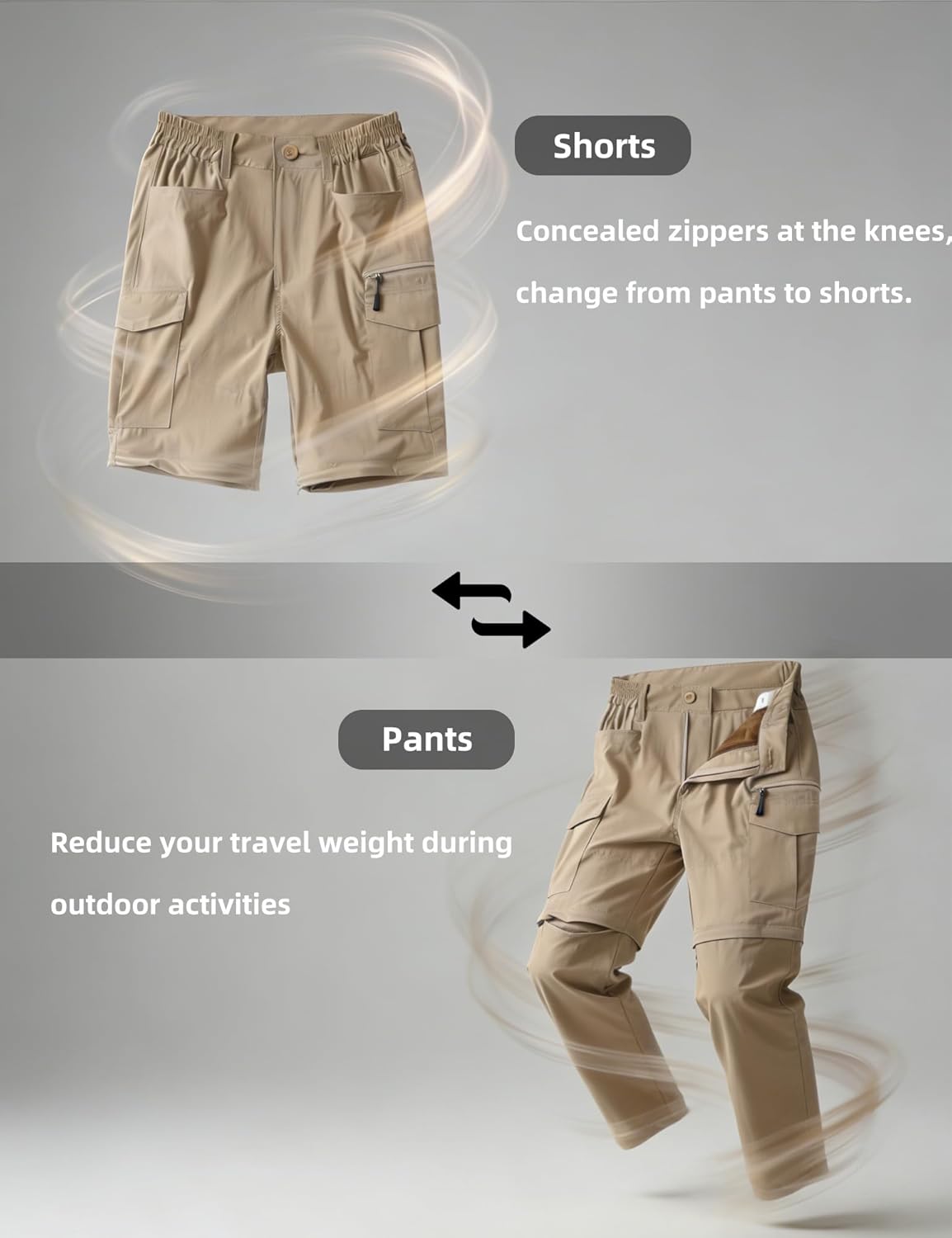 Hiking Lightweight Quick Dry Pants for Men Waterproof Zip Off Convertible Fishing with Multi Pockets