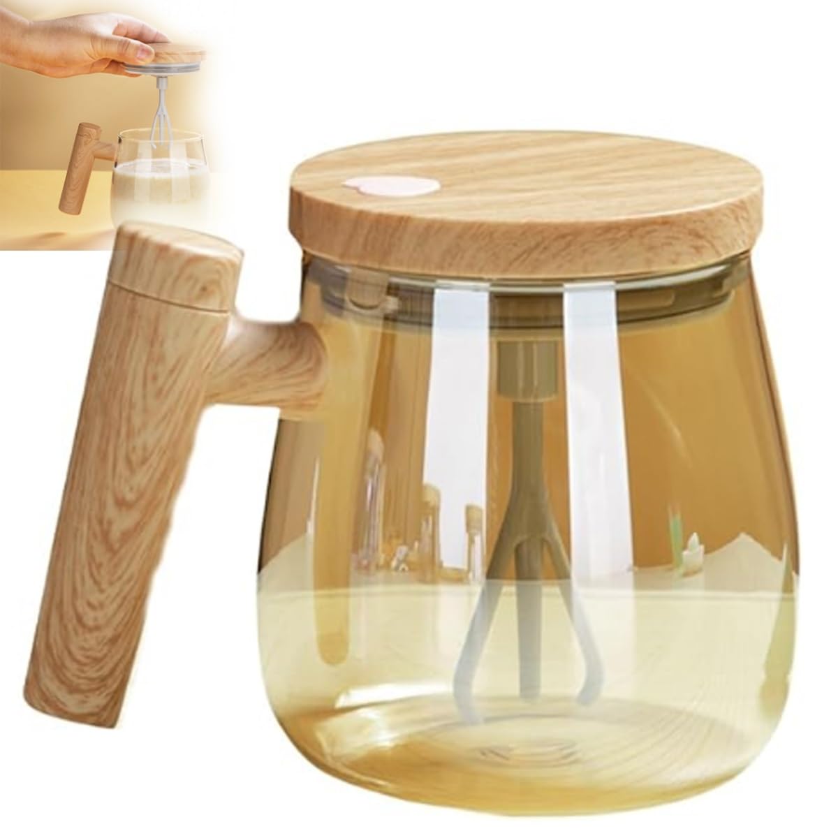 YAERLE Electric High Speed Mixing Cup,Waterproof Glass Self Stirring Travel Coffee Cup, 13.5oz/400ML Self Stirring Coffee Mug Waterproof Glass Cup For Mix Coffee,Milk,Tea(Gold)
