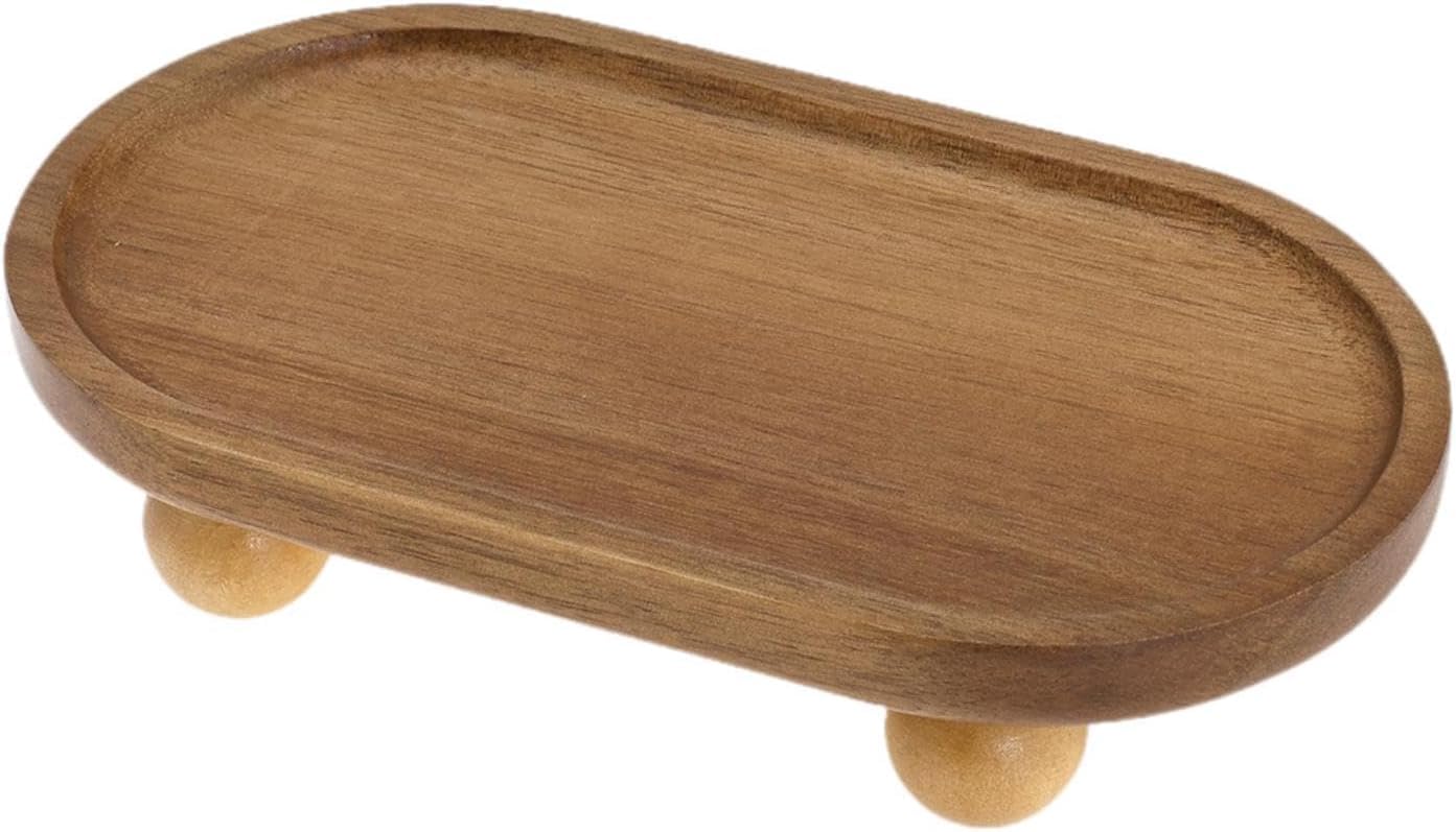 Easnea Wooden Riser for Display, Farmhouse Pedestal Stand Soap Tray Wood Display Riser Decorative Countertop Organizer Riser Board Plant Stand for Kitchen Counter & Home Decor (Short Oval)