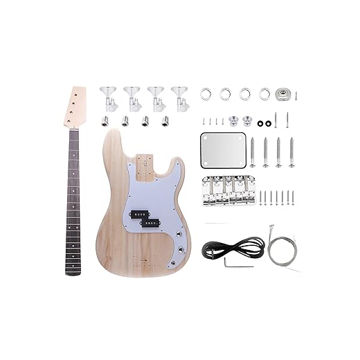 DIY 4 String Bass Guitar Kit Beginner Kits PB Bass Style Right Handed with Paulownia Body Hard Maple Neck DYED Poplar Laminated Fingerboard Chrome Hardware Build Your Own Bass Guitar.