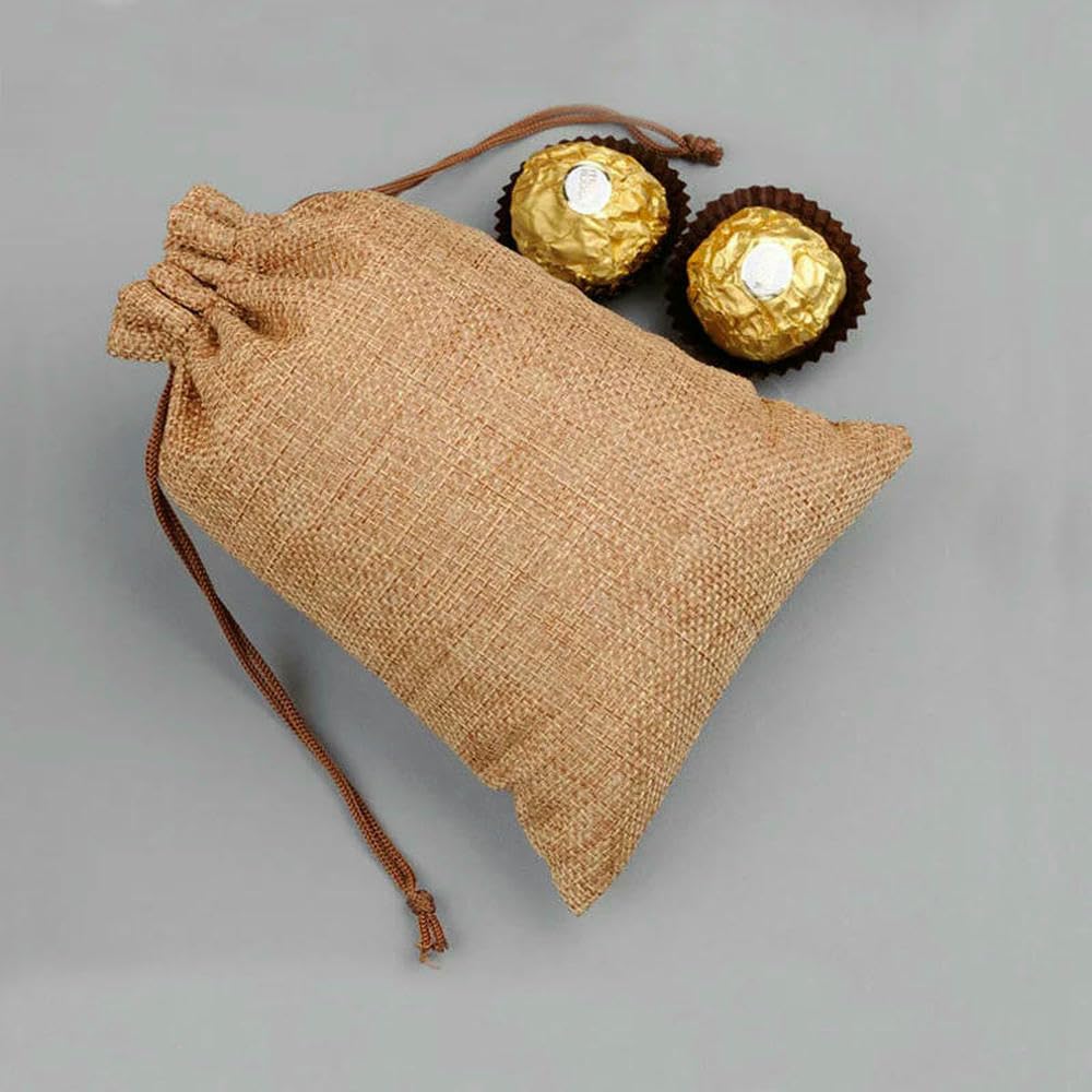 Torba prezentów z kablami Torby na upominki z juty ze ściągaczem, wielokolorowe, różne rozmiary, opakowanie 100 sztuk(Light Khaki,13x18cm)