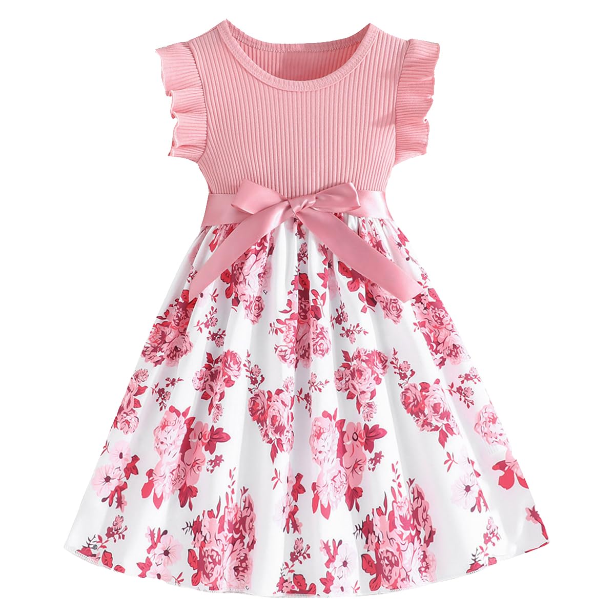 Vestido Princesa Niña Moño Flor Mangas Cortas Patrón Mariposa Fiesta Verano 4-8 años