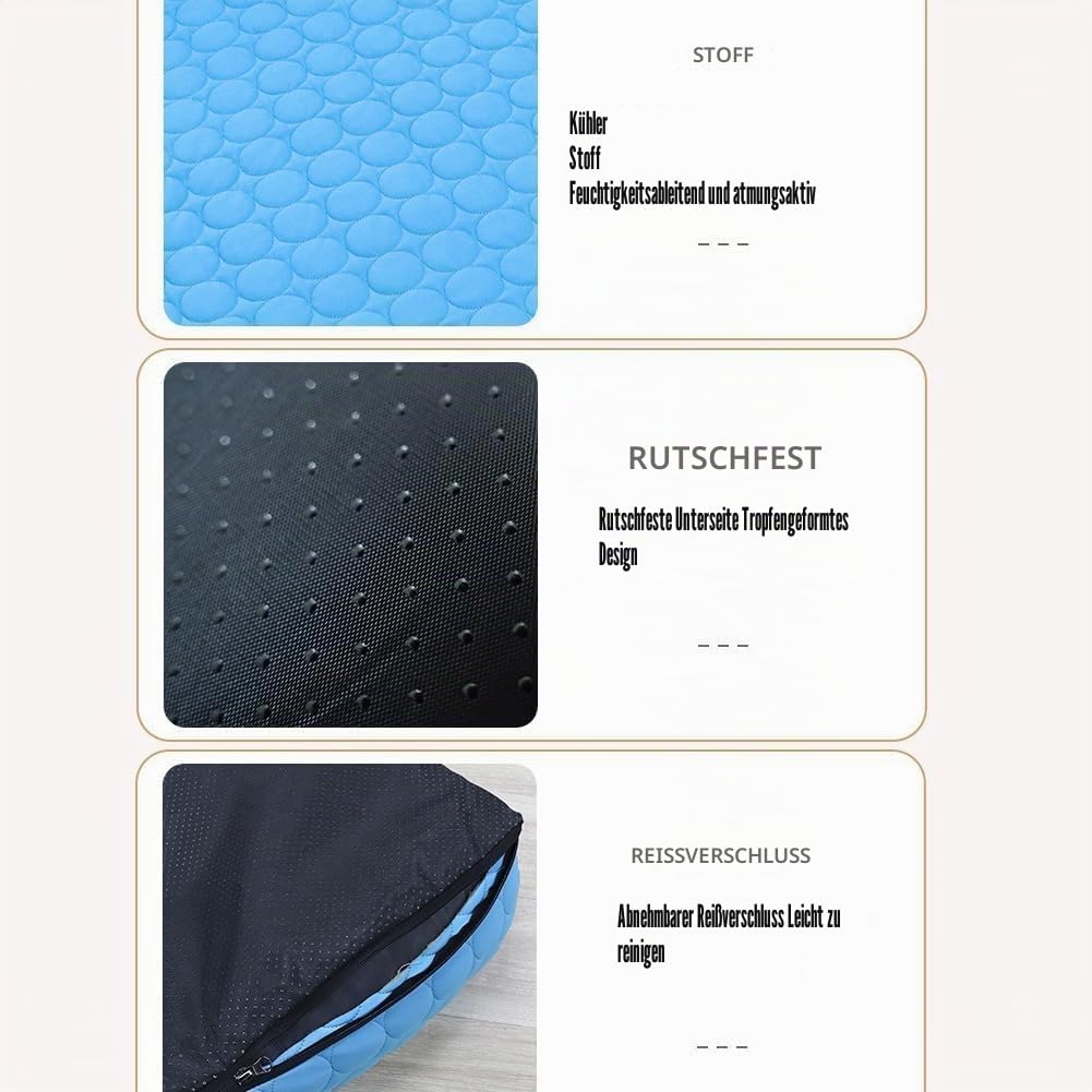 Pelzbarn Kühlmatte für Hunde, Hitzelindernde Kühlende Hundebett, Haustier Selbst-Kühl-Pad, Sommer Komfortmatte mit Ice-Seiden-Stoff, für kleine bis große Rassen (Grau, L(90 * 90cm - 35,5 * 35,5 Zoll))