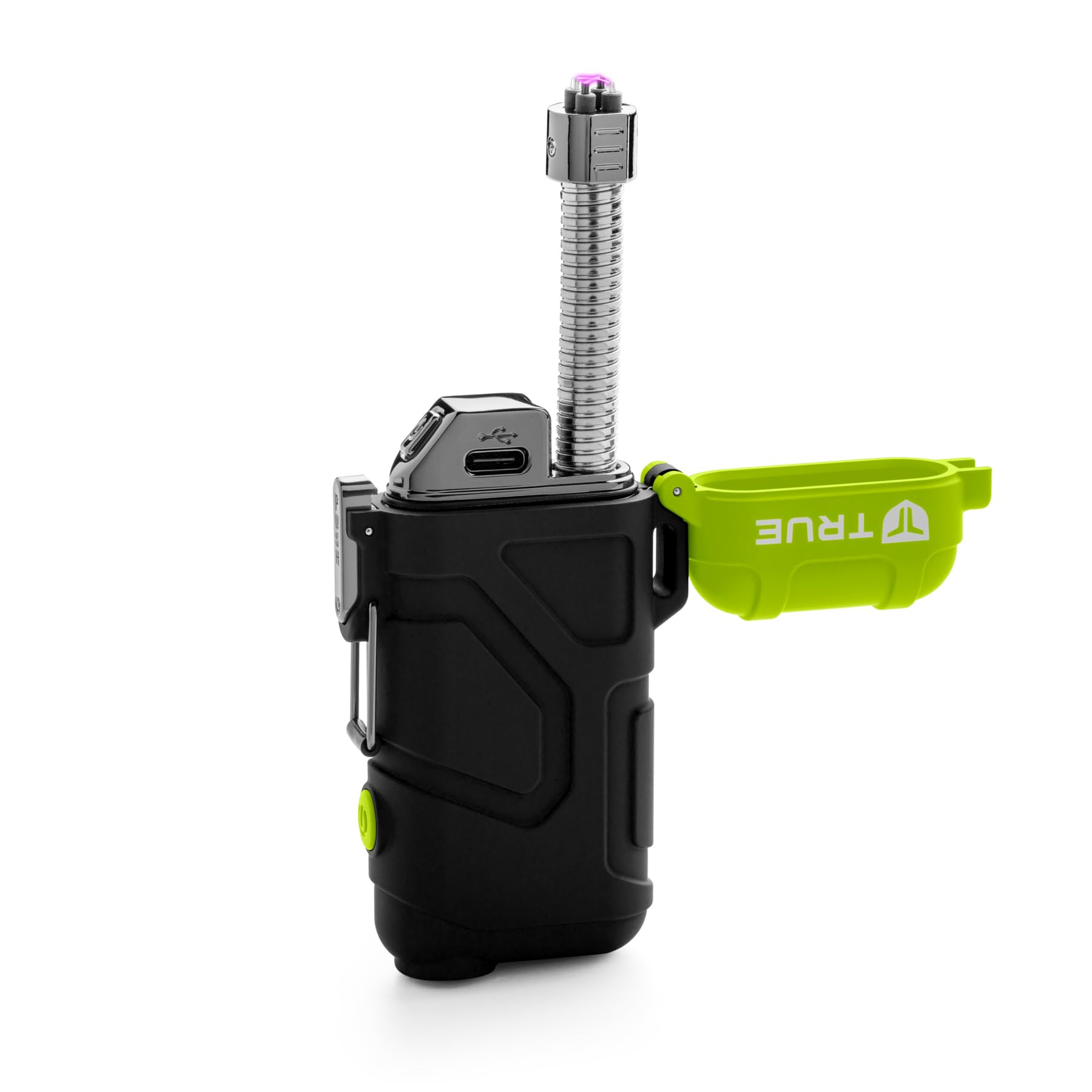 True Utility Briquet plasma XRL USB C rechargeable sans flamme – Coupe-vent, sans carburant – Allumage d'arc plasma pour bougies, camping, barbecues et utilisation d'urgence – Vert/noir