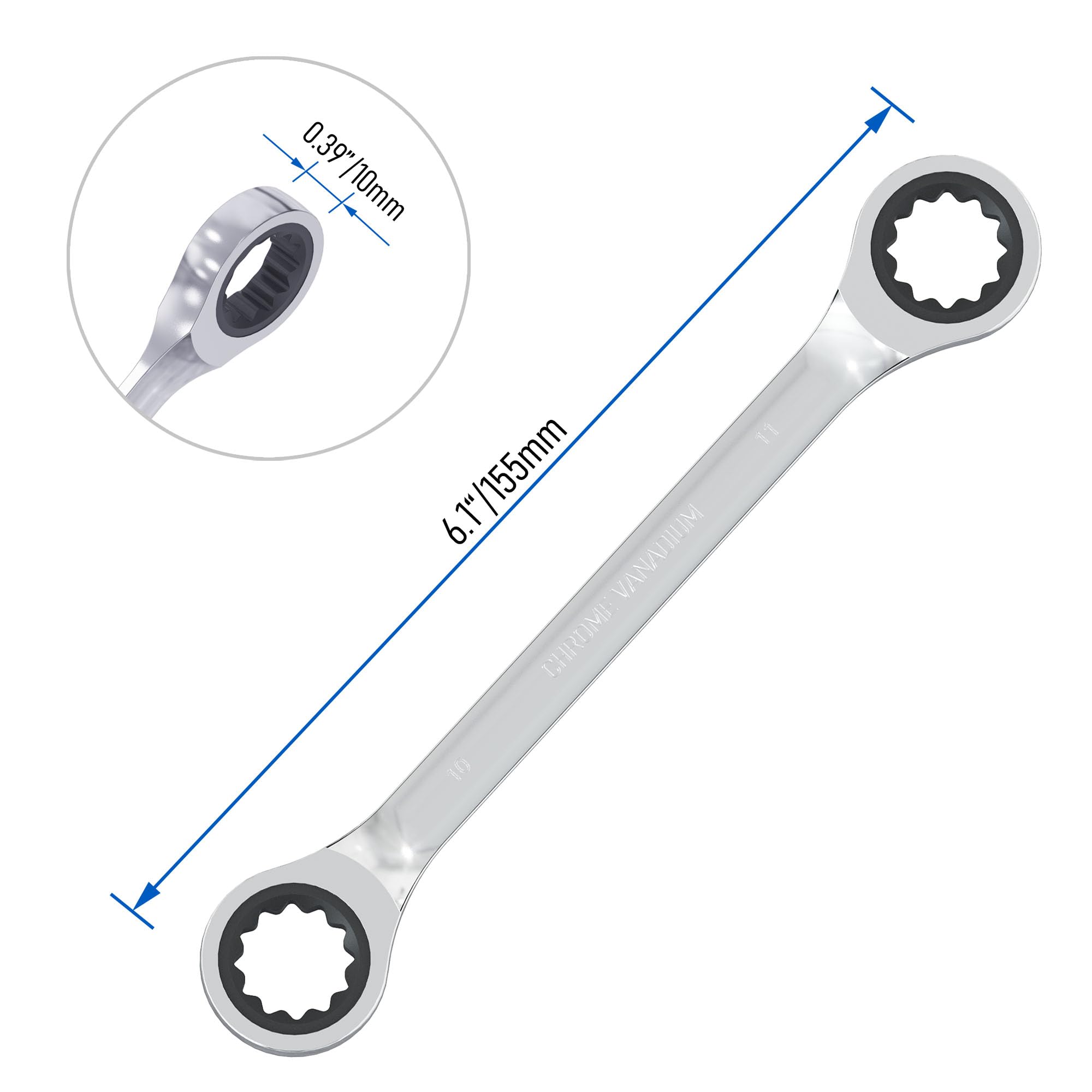 Skweawert Double Box End Ratcheting Wrench 10mm x 11mm Metric 72 Teeth 12 Point Ratchet Gear Spanner Tools, Heat-Treated CR-V