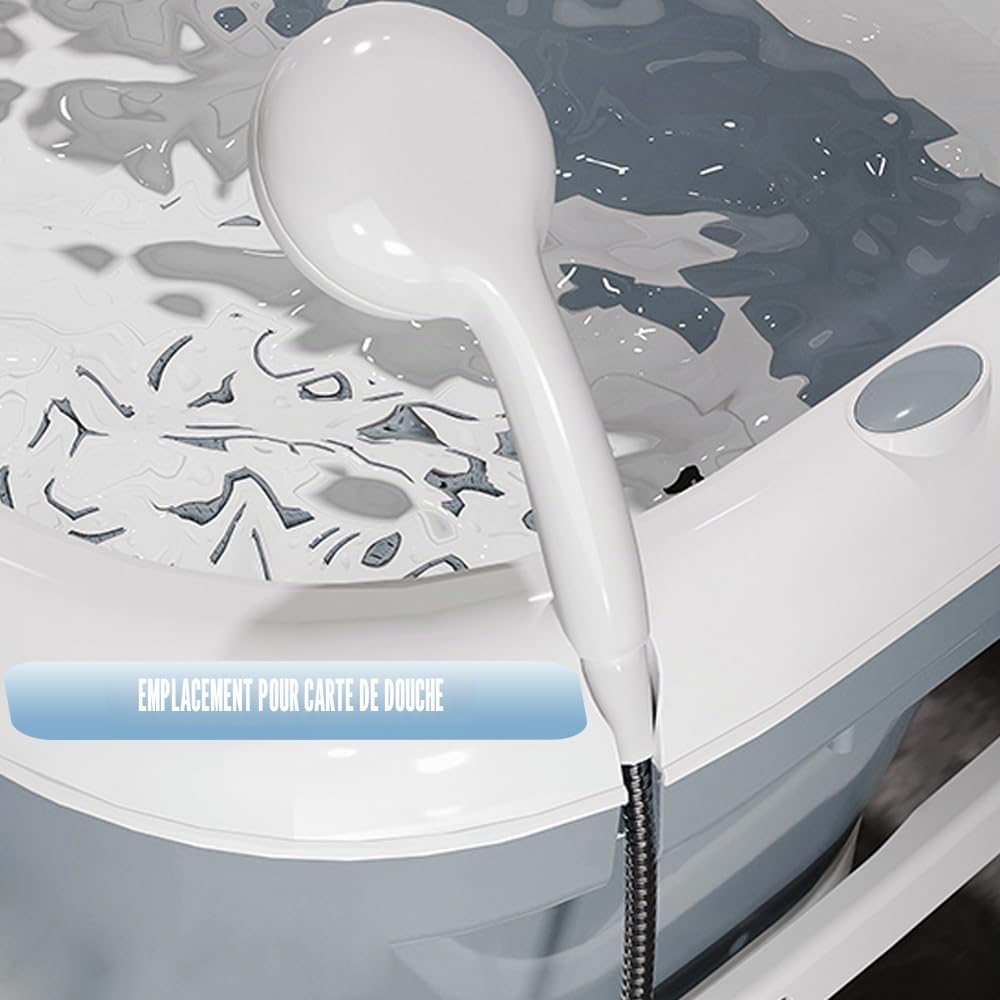Baignoire Pliable et portable pour adulte - Avec couvercle amovible, panier à savon et rouleau de massage - Taille L -118 * 60 * 53cm - Convient pour petite salle de bain (Gris)