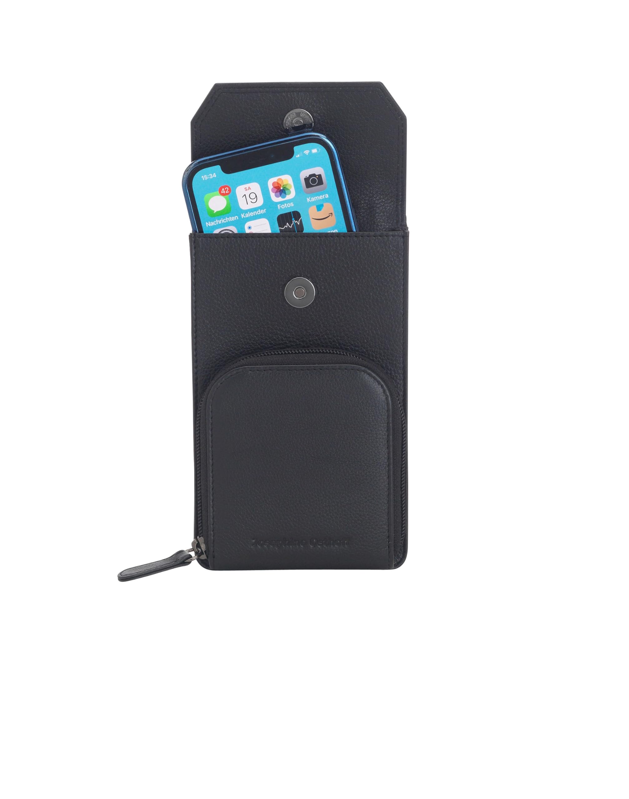Torebka na telefon komórkowy do zawieszenia damska mała, prawdziwa skóra, torba na ramię na telefon komórkowy, smartfon, torba z ochroną RFID, zamek błyskawiczny Crossbody (100), czarny, 17 x 10 x 4 cm