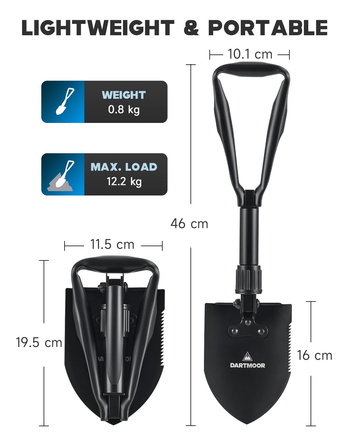 Dartmoor Klappspaten Multifunktional Klappschaufel Rostfrei Handschaufel Hacke aus Kohlenstoffstahl Tragbar Schaufeln & Spaten Schneeschaufeln für Garten Outdoor Camping Survival Trekking