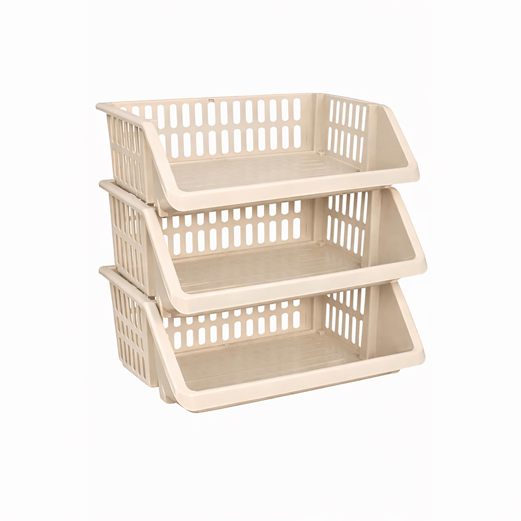 Crazygadget Cream Crazygadget® Multi Purpose Large Plastic Colour Storage Rack Stand Stacking Stackable Basket - Made In U.k. (3 Tiers, )