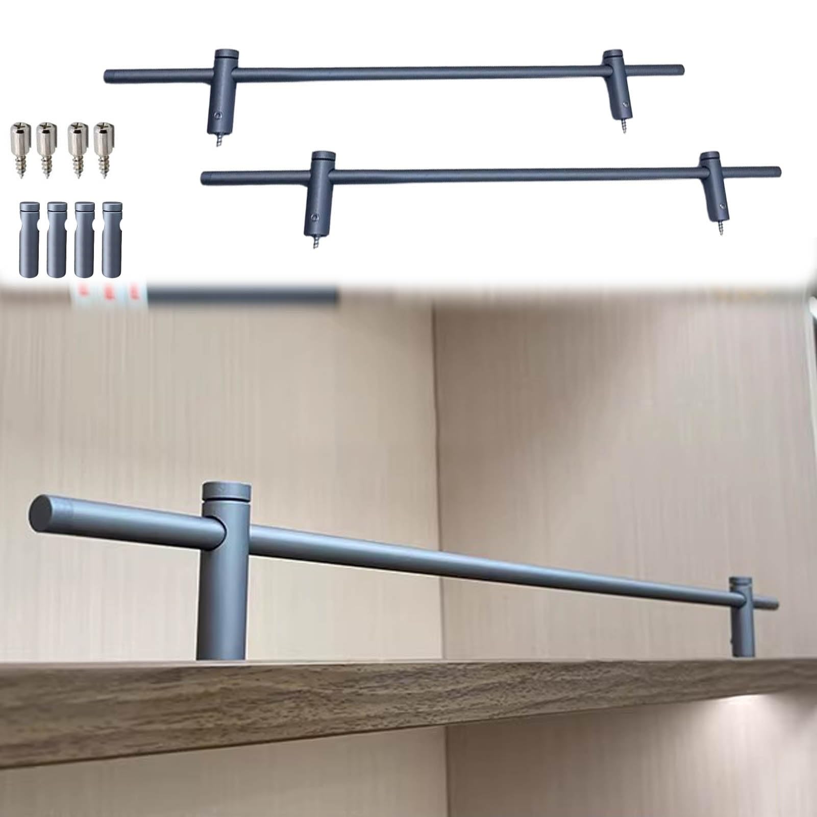 Paquete de 2 clavijas de soporte de aluminio para estantes, barra de valla abierta de 6 mm para armario y estantería, estantes de madera, barandilla decorativa