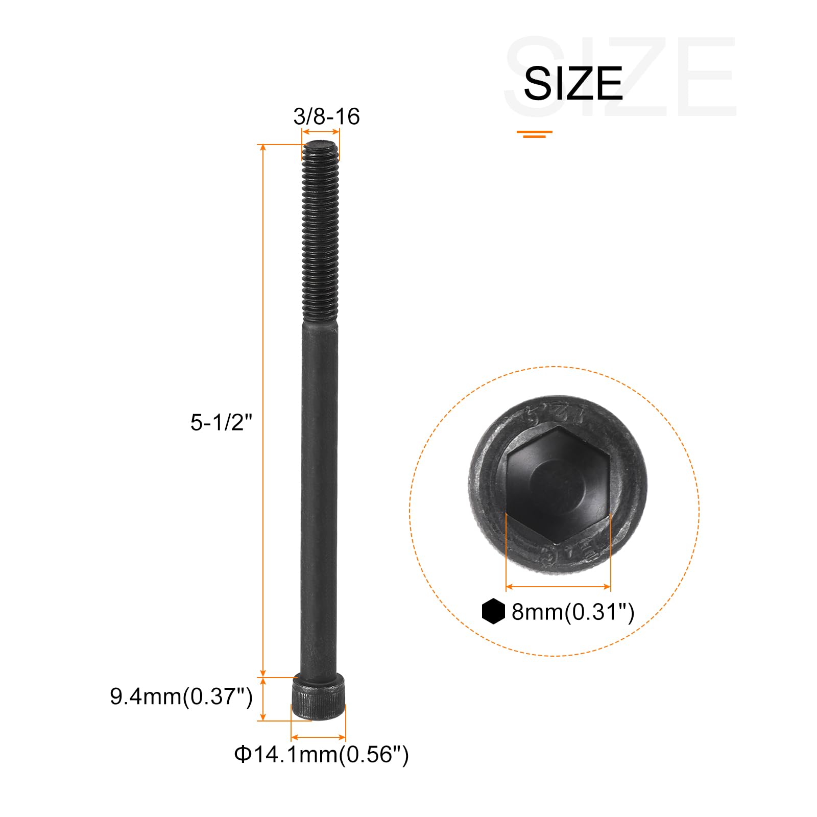 METALLIXITY Hex Socket Bolts (3/8-16x5-1/2") 5pcs, 12.9 Grade Alloy Steel Hex Socket Drive Screw - Image 2