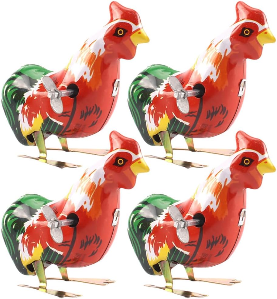 ibasenice 4-Pack Vintage Wind-Up Tin Chicken Toys, Metal Jumping Roosters with Clockwork Mechanism – Battery-Free Retro Party Favors for Easter Baskets, Classroom Prizes & Kids’ Stocking Stuffers