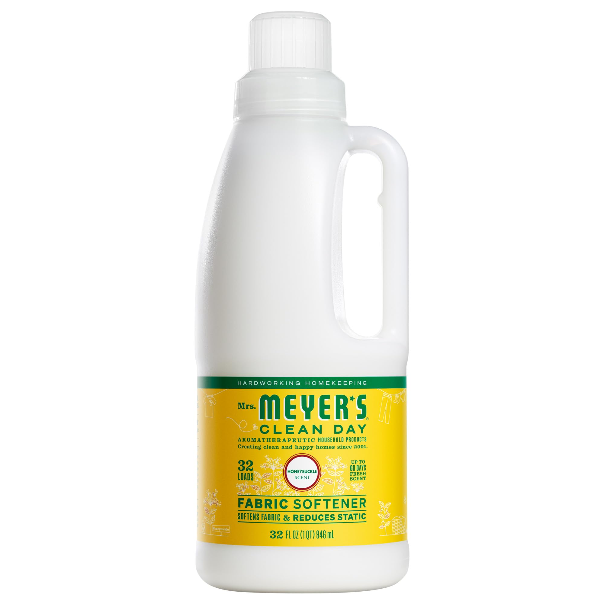 MRS. MEYER'S CLEAN DAY Liquid Fabric Softener, Infused with Essential Oils, Paraben Free, Honeysuckle, 32 oz (32 Loads)