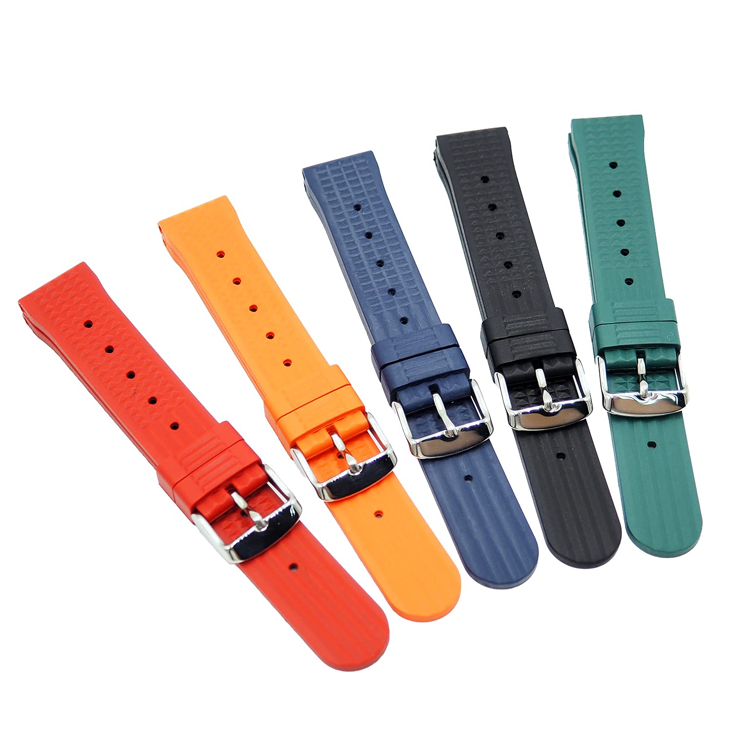 20mm, 22mm Pineapple Nail Pattern Pure Rubber Watch Strap For Seiko, 5 Colors (20mm, Orange)
