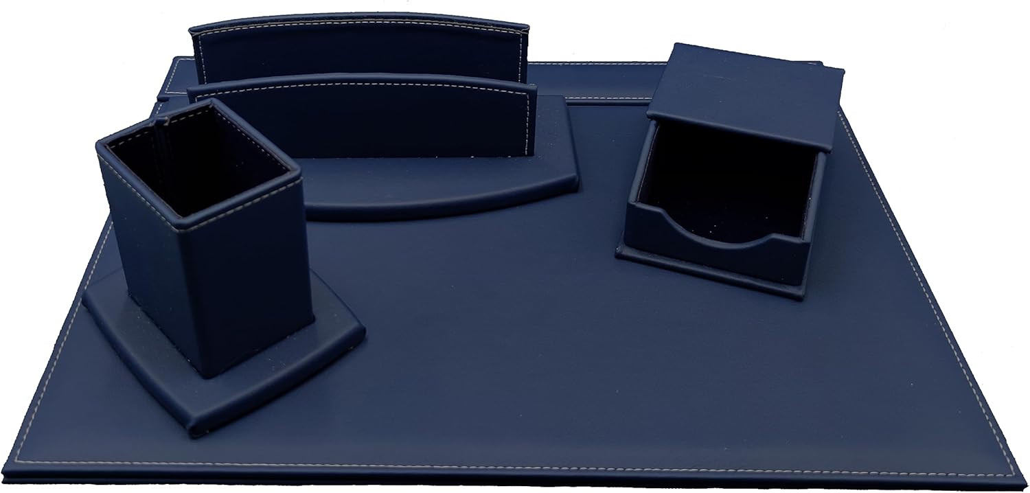 Set Scrivania In Ecopelle Oggettando - Con Scrittoio Apribile, Portalettere E Portapenne, Marrone - Foto 10