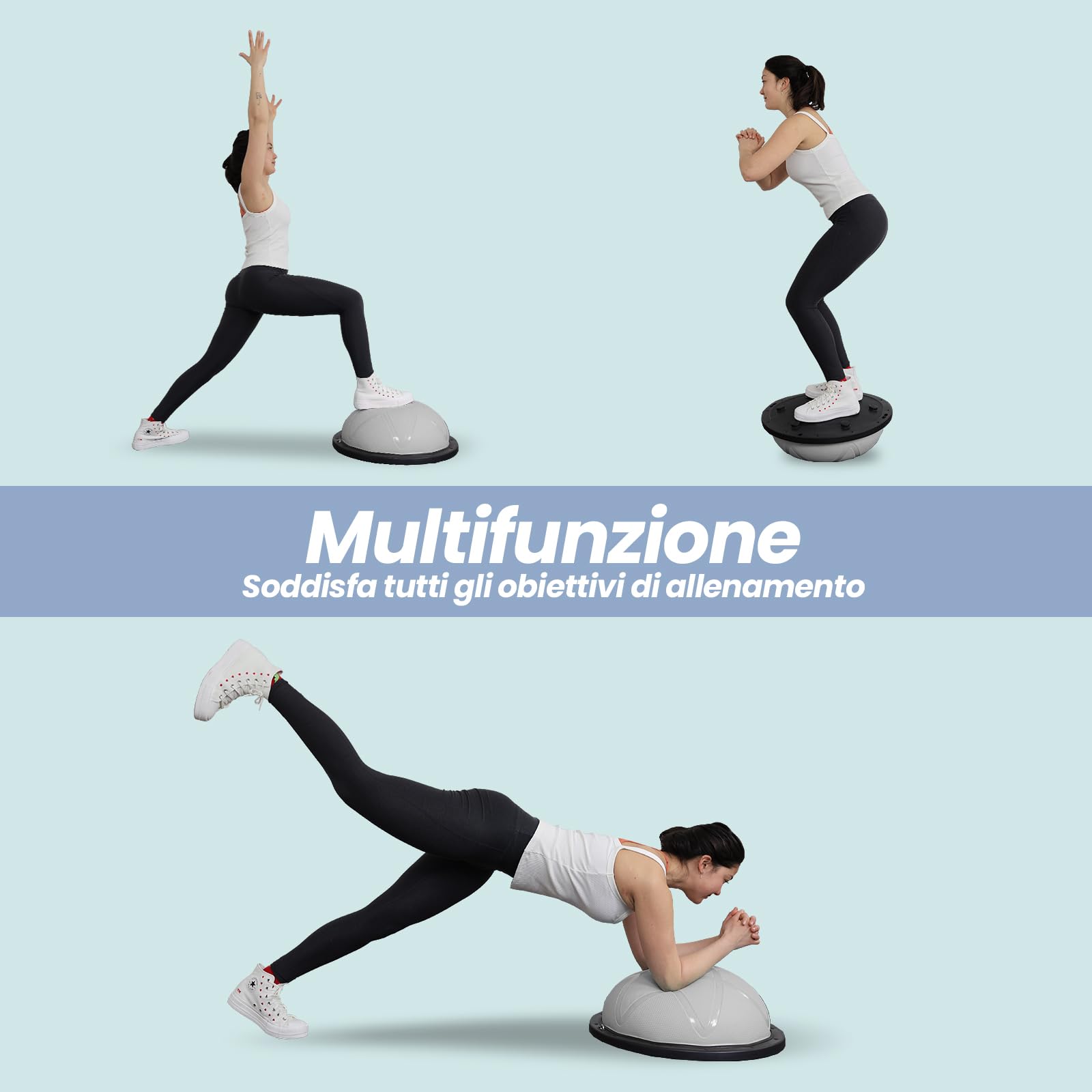 DH FitLife Balance Ball | Yoga Balance Trainer Φ60x22 cm | Portata 200 kg | Mezza Palla Antiscivolo & Anti-Scoppio | Allenamento Core, Stabilità & Equilibrio | Balance Board con Pompa & 2 Fasce Fitness