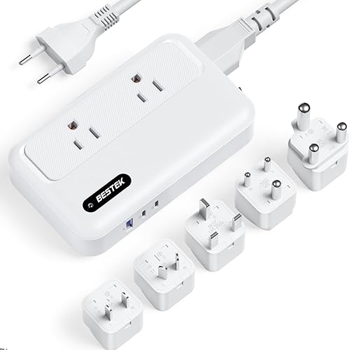 BESTEK Convertidor de 220 V a 110 V con USB-C 35 W, adaptador de viaje universal, convertidor de corriente de Estados Unidos a Europa para alisador