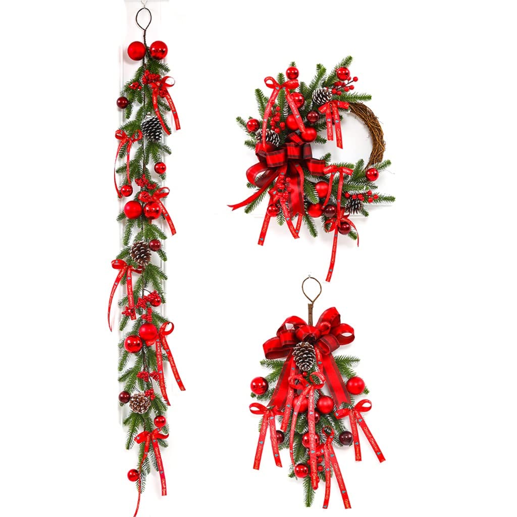 Guirnalda Navidad Guirnalda Navideña Artificial De Bayas Rojas con Piñas For La Puerta Chimenea Adornos Navideños para Chimeneas