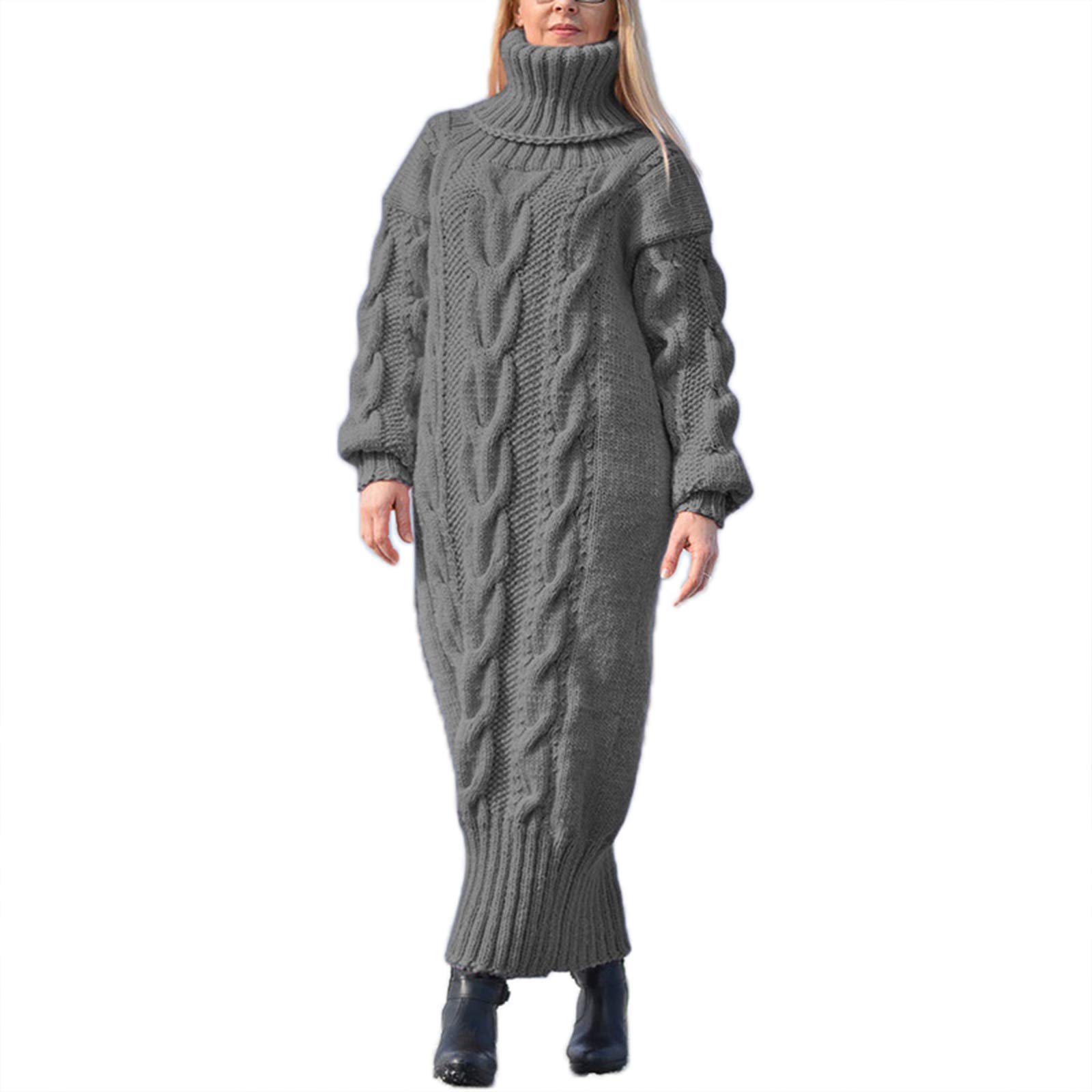 Each Women Women's 26 Knitted Dress Long Soft Rib Knit Jumper Turtle Neck Loose Max Pullover Sweater Jumpers Dress