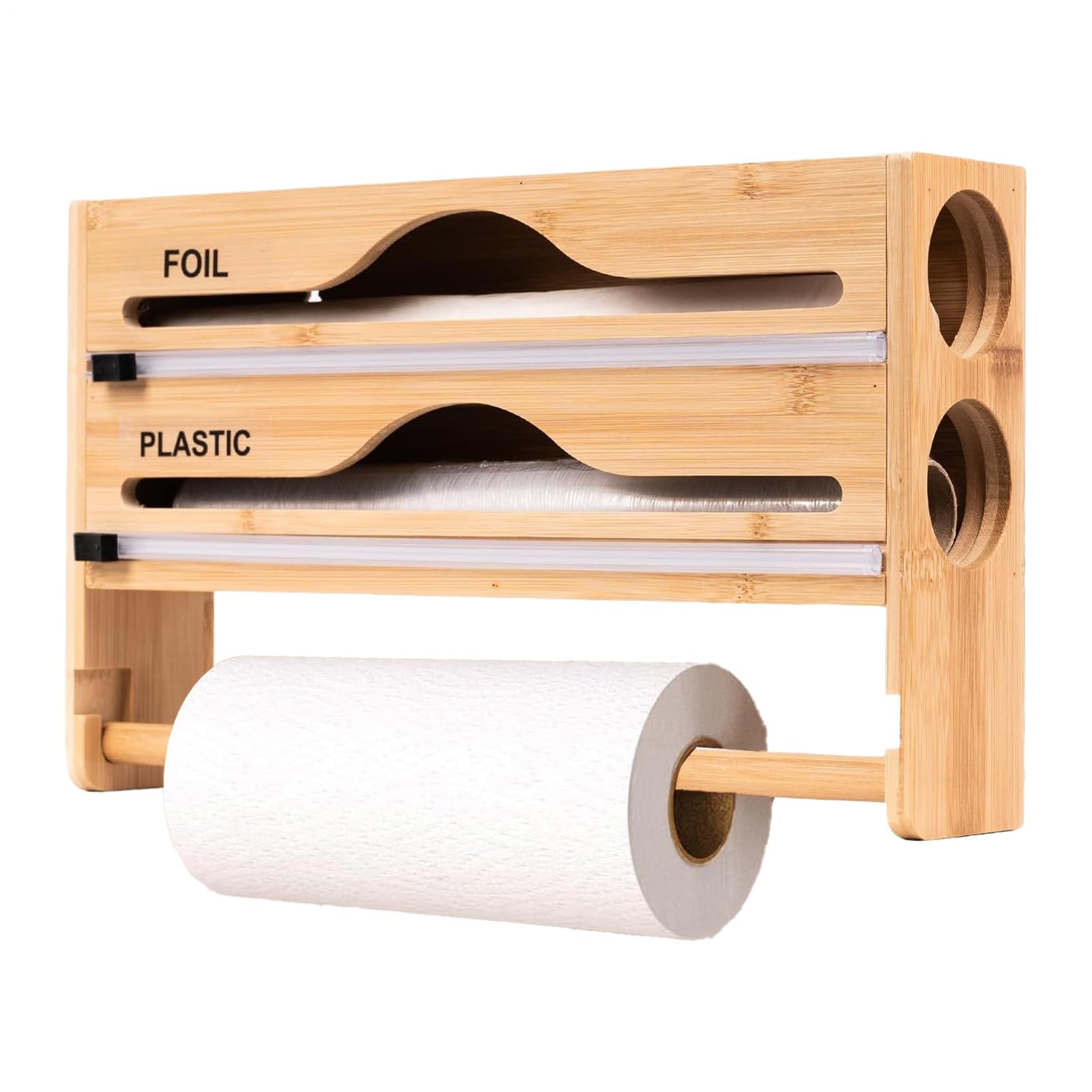 Dispensador Film Adherente para Aluminio Montaje Pared Soporte Almacenaje | Organizador de Aluminio con Portarrollos y Cortador Para Papel Hornear Cocina Hogar Despensa Y Cajón