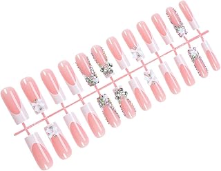 Long Square Press On Nails With Bowknot Pattern Fashion Artificial Manicure Art False For Women Long Square False Nail
