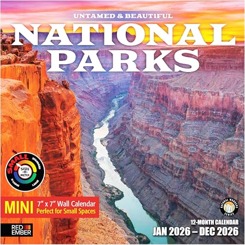 Image of RED EMBER Untamed & Beautiful National Parks 2026 Mini Wall Calendar 12 Month | 7 inch x 14 inch Open | Thick & Sturdy Paper | Holiday Gift | Nature Calendar 2026