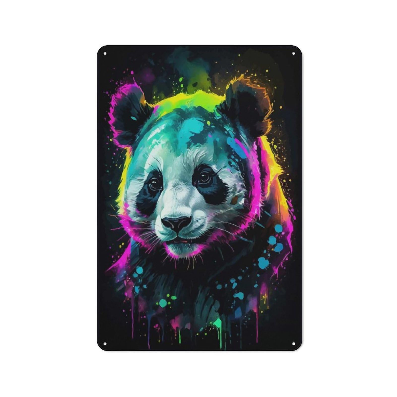 Junmoney Neon Panda Art Tin Wall Plaque 30X20cm With For Bar Or Restaurant, Housewarming Present For People Styling Bar And Restaurant