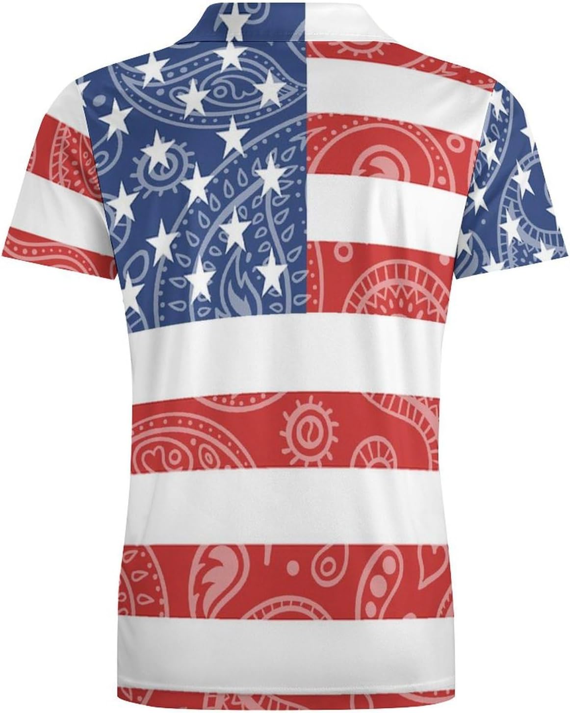 U.S. Flag Paisley Pattern Novelty Men's Short Sleeve Shirt Golf Tennis Shirts Work T-Shirt Sport Tee