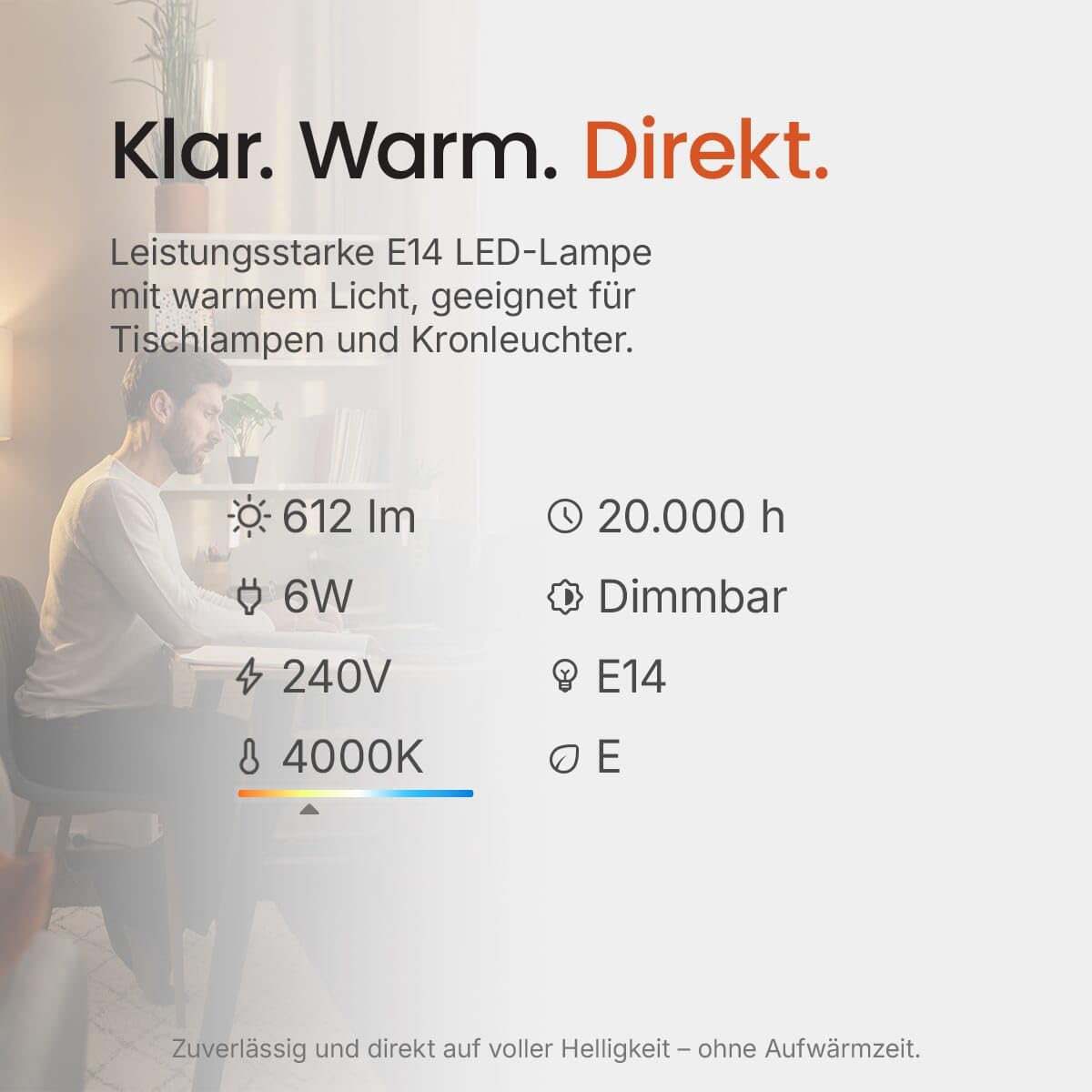 VITO LED-Filamentkerzenlampe C35 E14-6 W (ersetzt 50 W) - 612 lm - 4000 K - Ø 35 mm - 220-240 V - Energieeffizient - ​​10 Stück