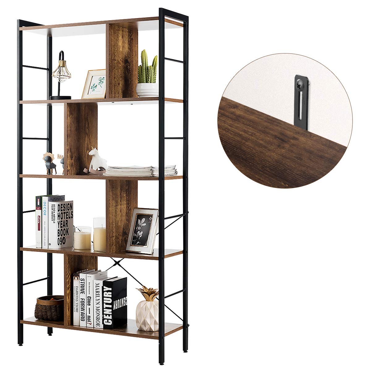 GIANTEX Geometrisch boekenkast van hout, 70 x 20 x 120 cm, opbergrek met kantelbeveiliging, rek met open kubussen, vloerrek voor woonkamer, werkkamer (bruin GIANTEX Geometrisch boekenkast van hout, 70 x 20 x 120 cm, opbergrek met kantelbeveiliging, rek met open kubussen, vloerrek voor woonkamer, werkkamer (bruin