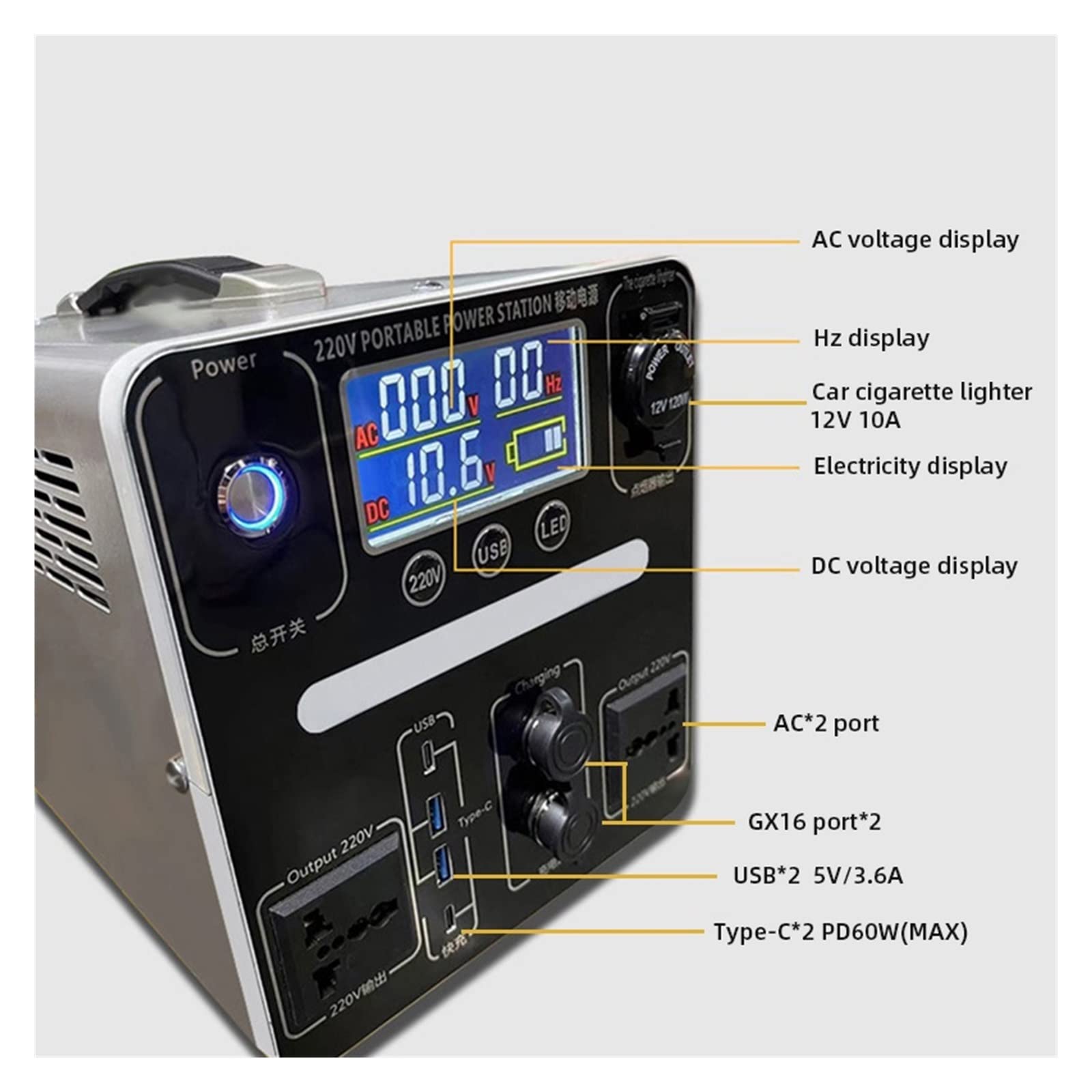 Centrale électrique Portable de Secours 800 W Générateur Solaire 1800 Wh Batterie PD60 W AC Alimentation de Secours pour Camping-Car extérieur (Couleur : 800 W 1200 Wh, Taille : 22
