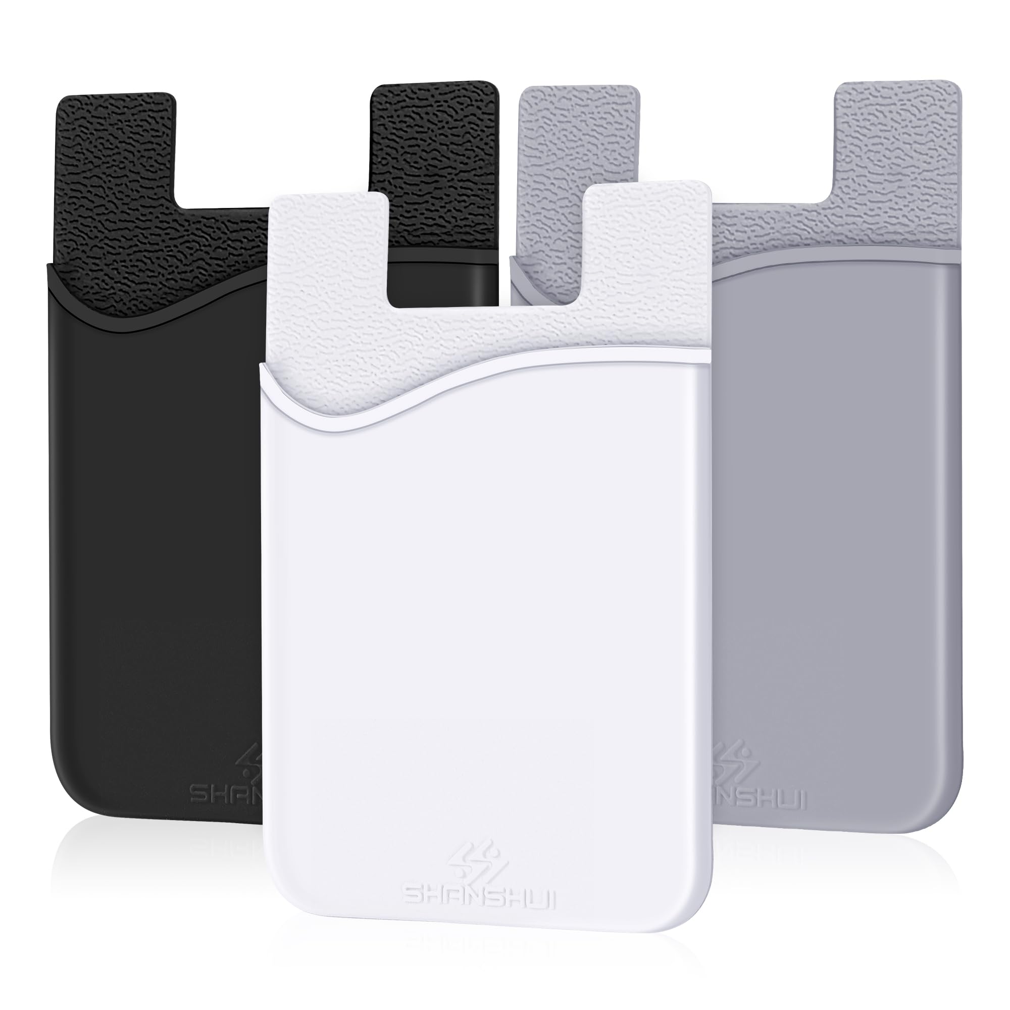 SHANSHUI Card Holder for Phone Case, 3 Pack Phone Wallet Stick on Silicone Credit Card Holder Pocket Pouch Compatible for iPhone, Android &amp; Most Smartphones